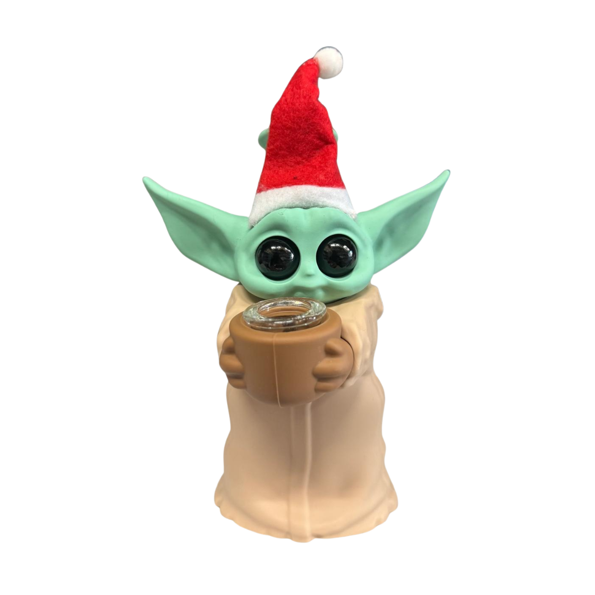 5.5'' Standing Baby Yoda Silicone Water Pipe With Christmas cap