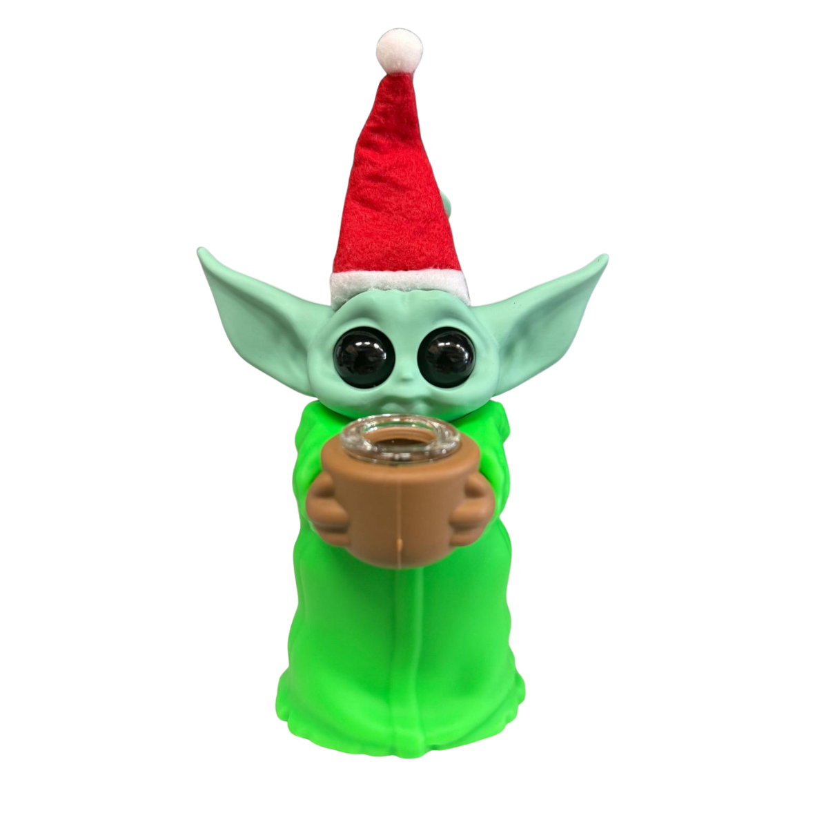5.5'' Standing Baby Yoda Silicone Water Pipe With Christmas cap