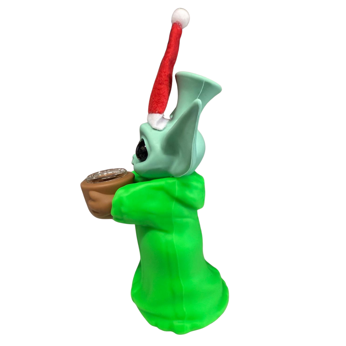 5.5'' Standing Baby Yoda Silicone Water Pipe With Christmas cap