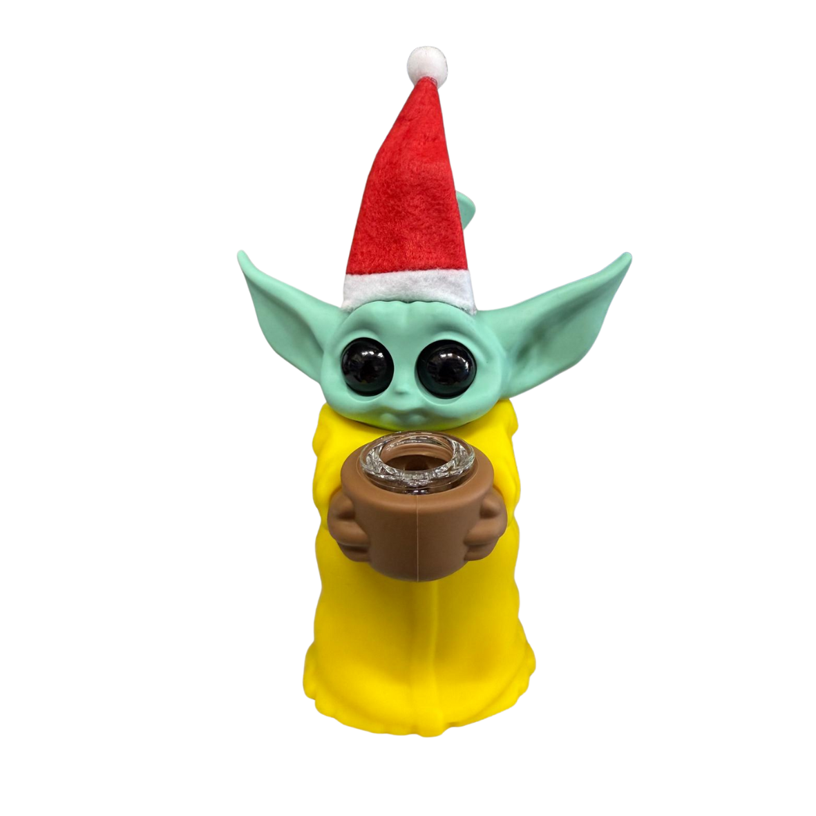 5.5'' Standing Baby Yoda Silicone Water Pipe With Christmas cap