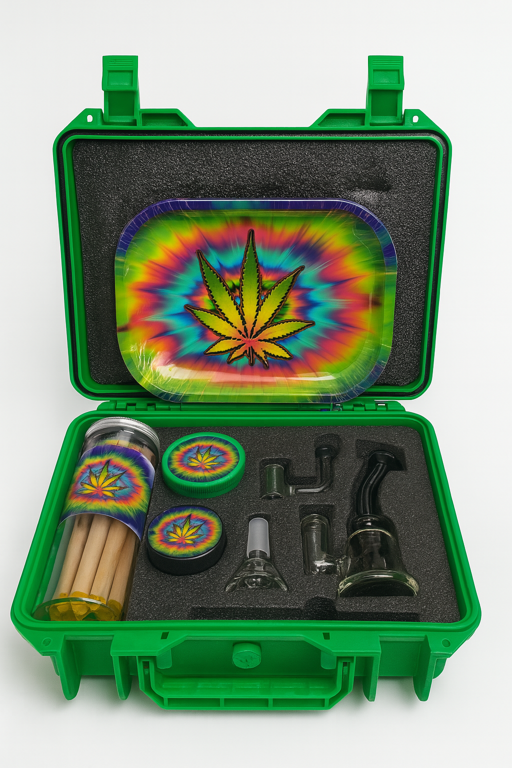 Smoke Set w/ 4.5" Glass Rig, Grinder, Jar, Ashtray, Sculpting Tool & 30 Cones