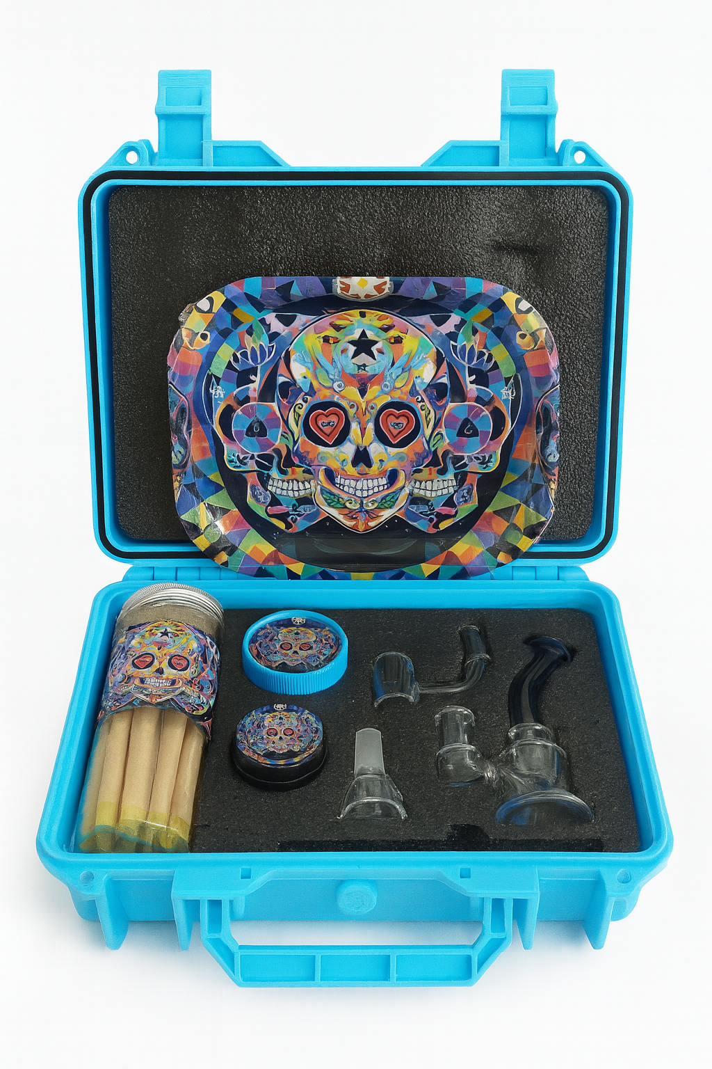 Smoke Set w/ 4.5" Glass Rig, Grinder, Jar, Ashtray, Sculpting Tool & 30 Cones