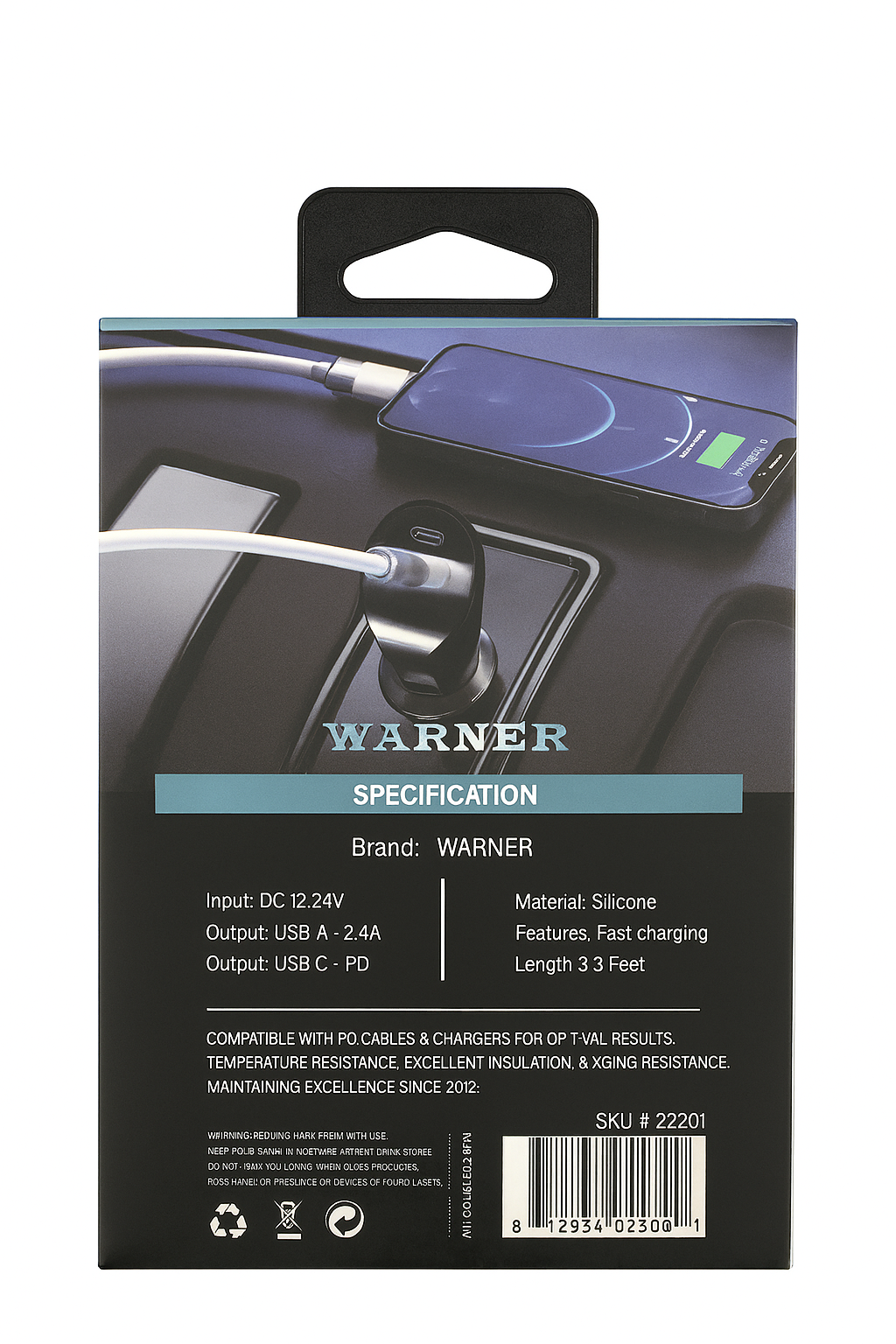 USB & C CAR CHARGER + PD TC-IP 1m Cable