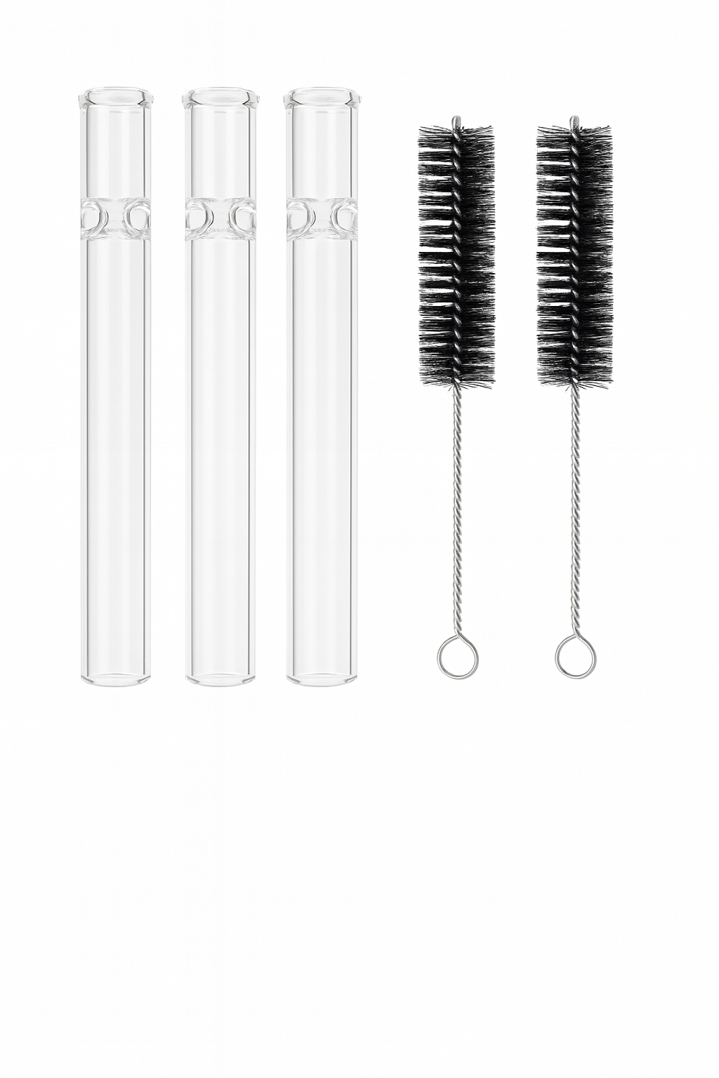 Set of Clear glass Chillum and Cleaning brushes