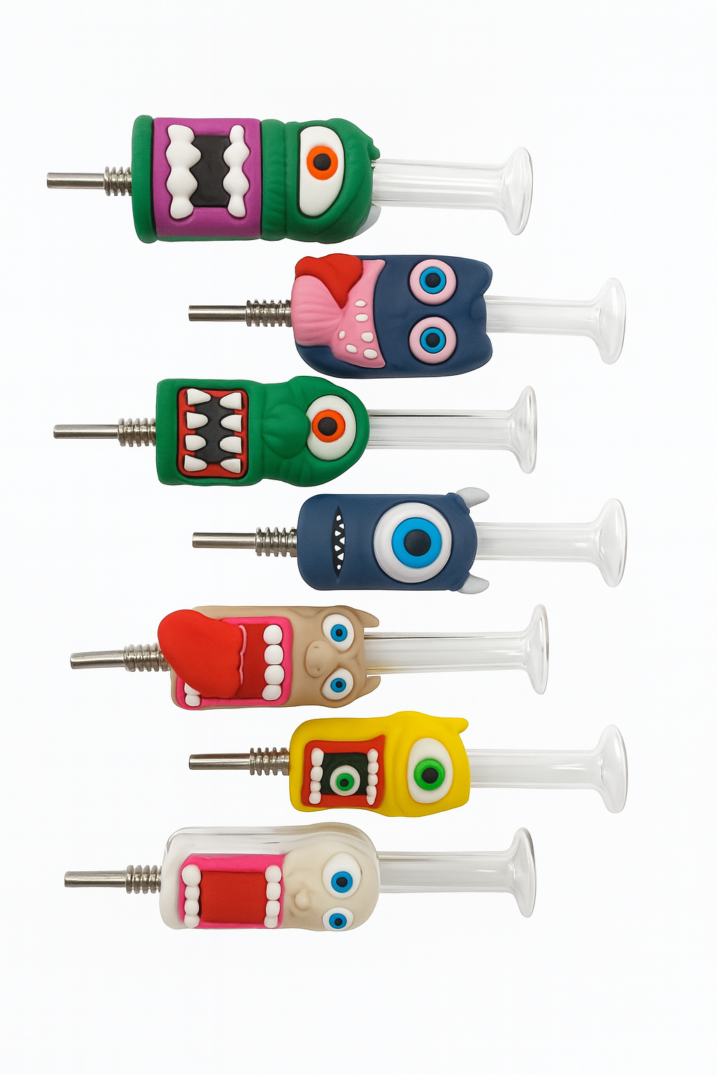 5"  Silicone Devil Eye Design Glass Nectar Collector W/ Titanium Nail