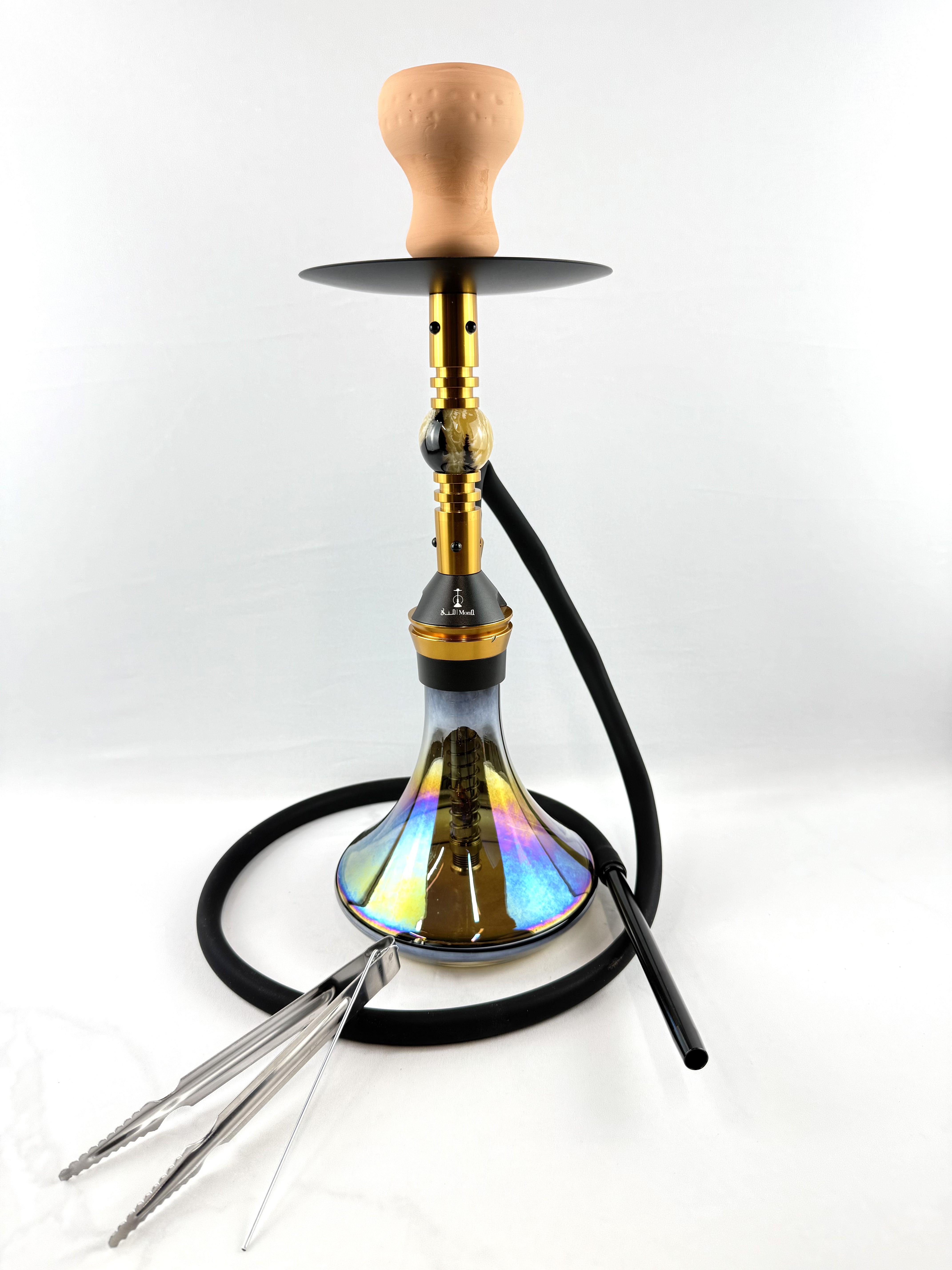 18" Mona Conical Assorted Base With Brass Plated Body Single Hose Hookah