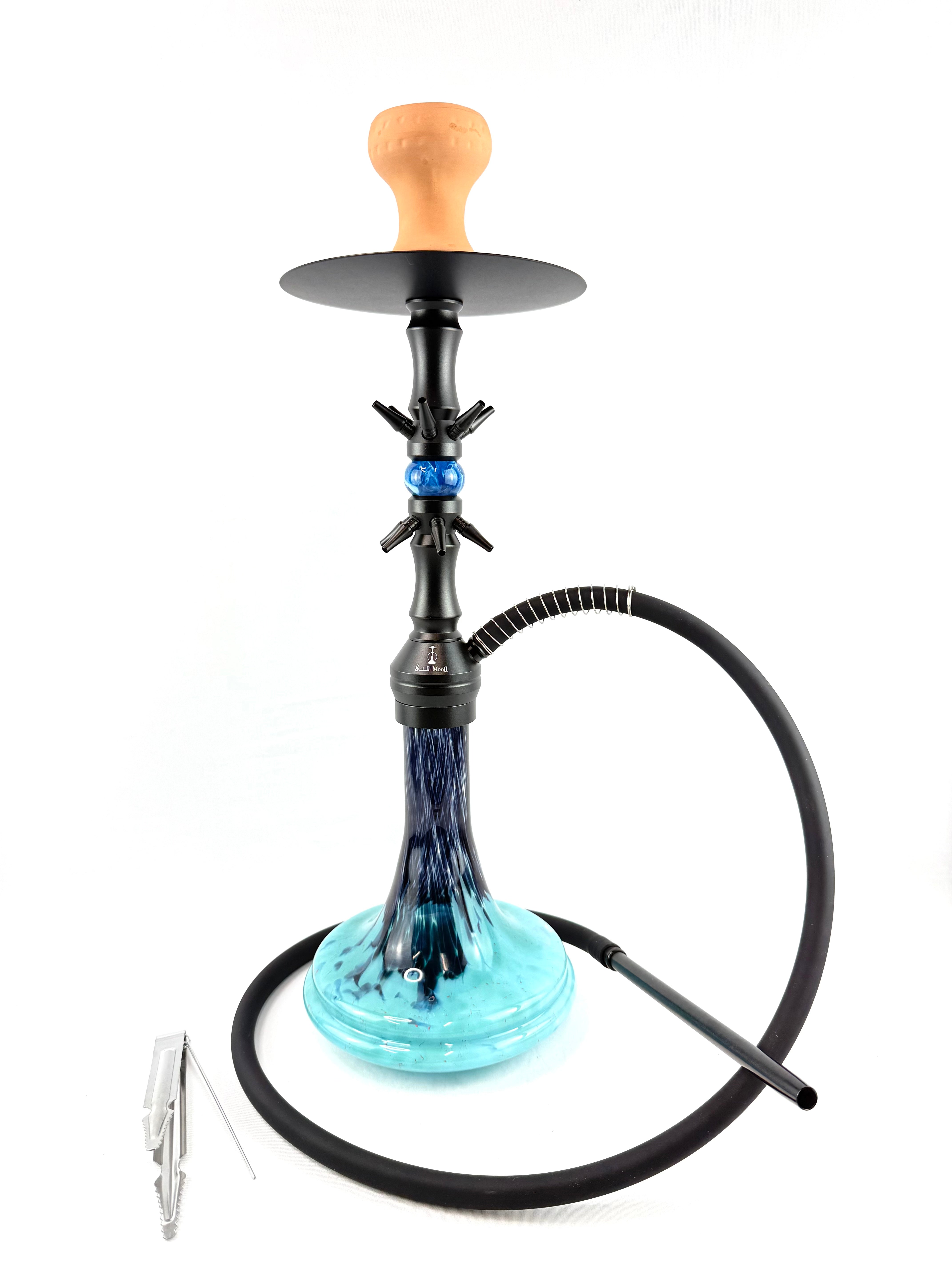 22" Mona MultiColor Tapered Glass Base Matt Black Body Single Hose Hookah