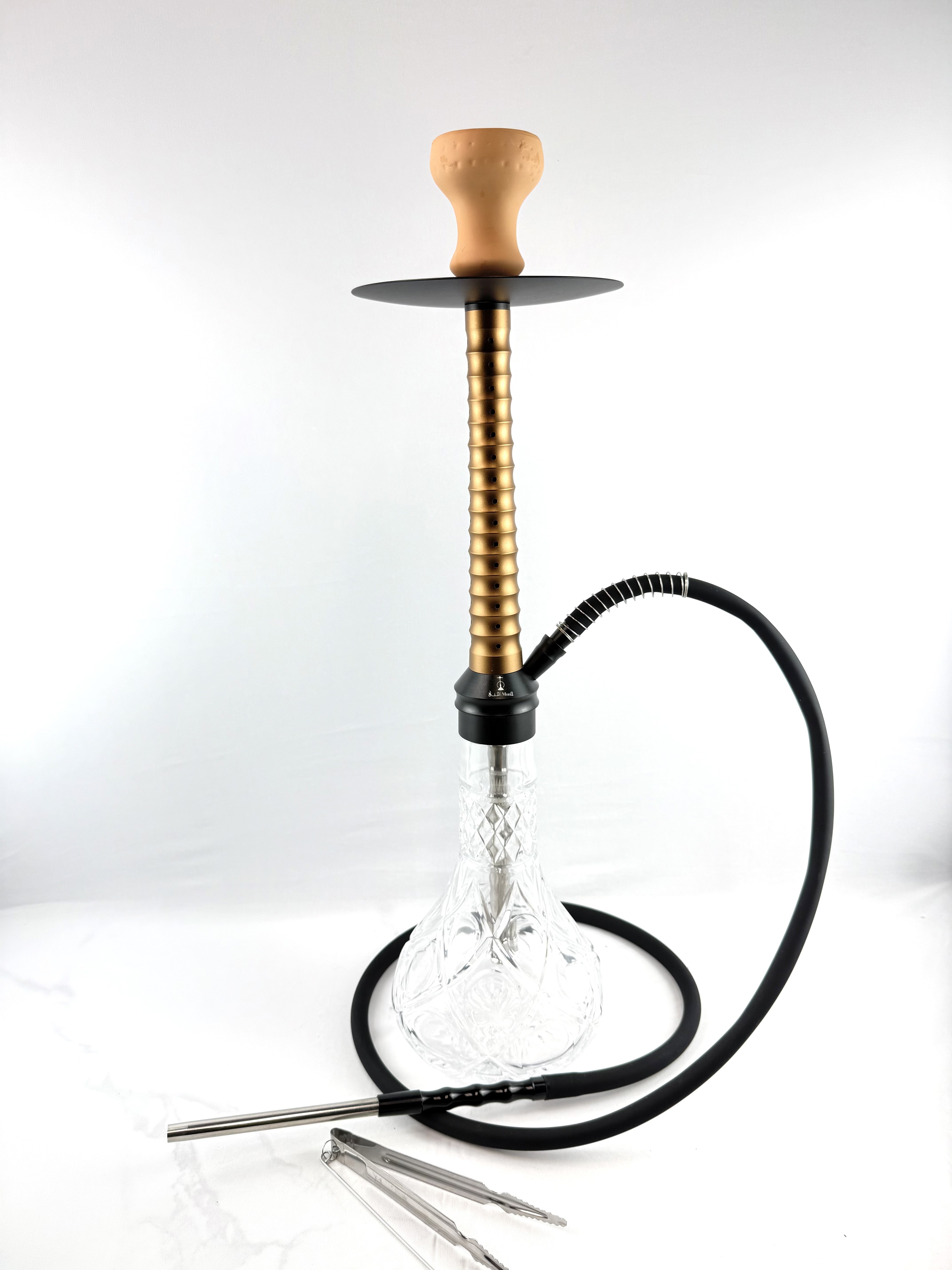 26" Mona Knurled Glass Base Assorted Metal Body Single Hose Hookah