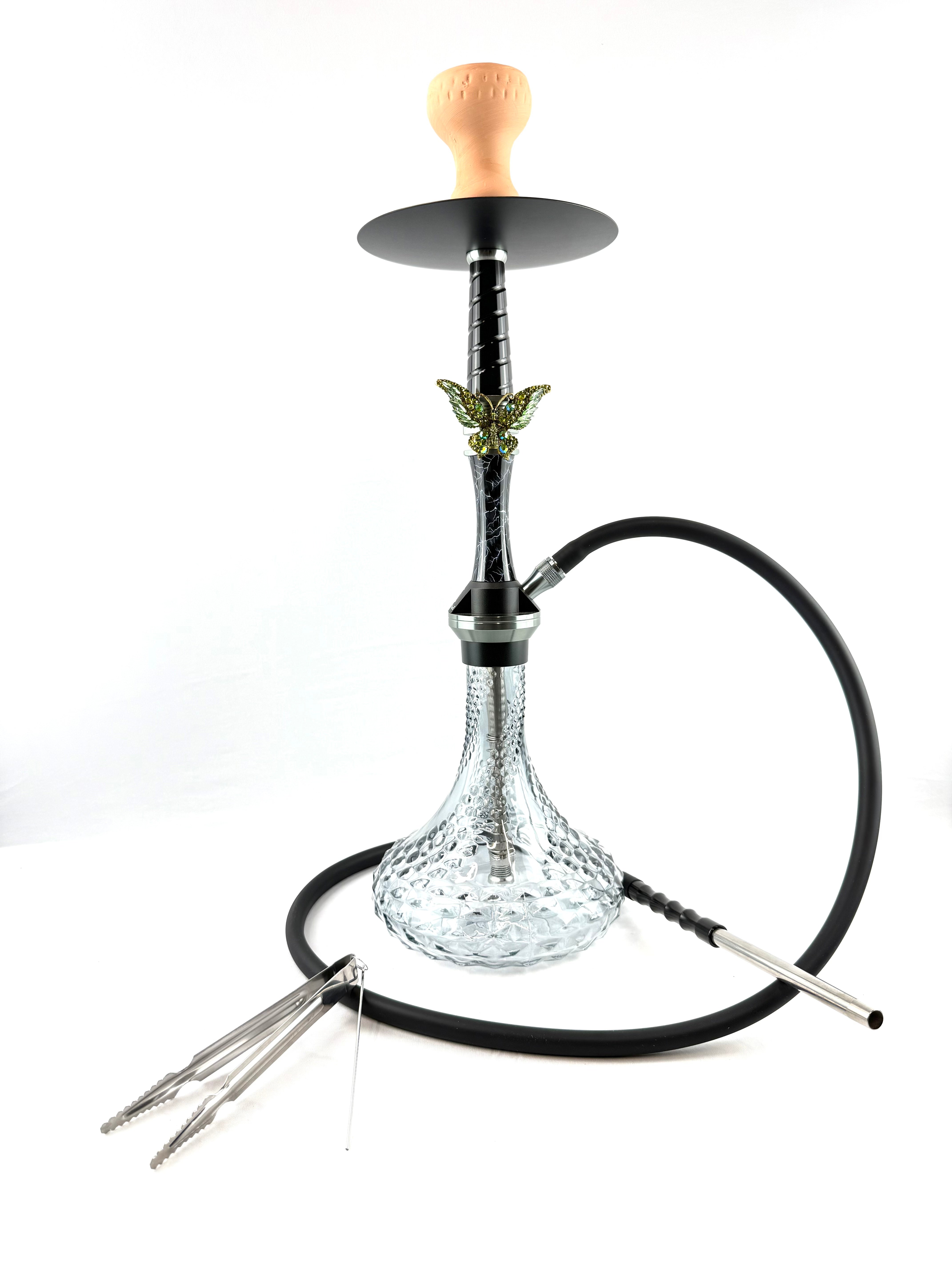 24" Mona Clear Glass Base Matt Shine Body Butterfly Badge Single Hose Hookah