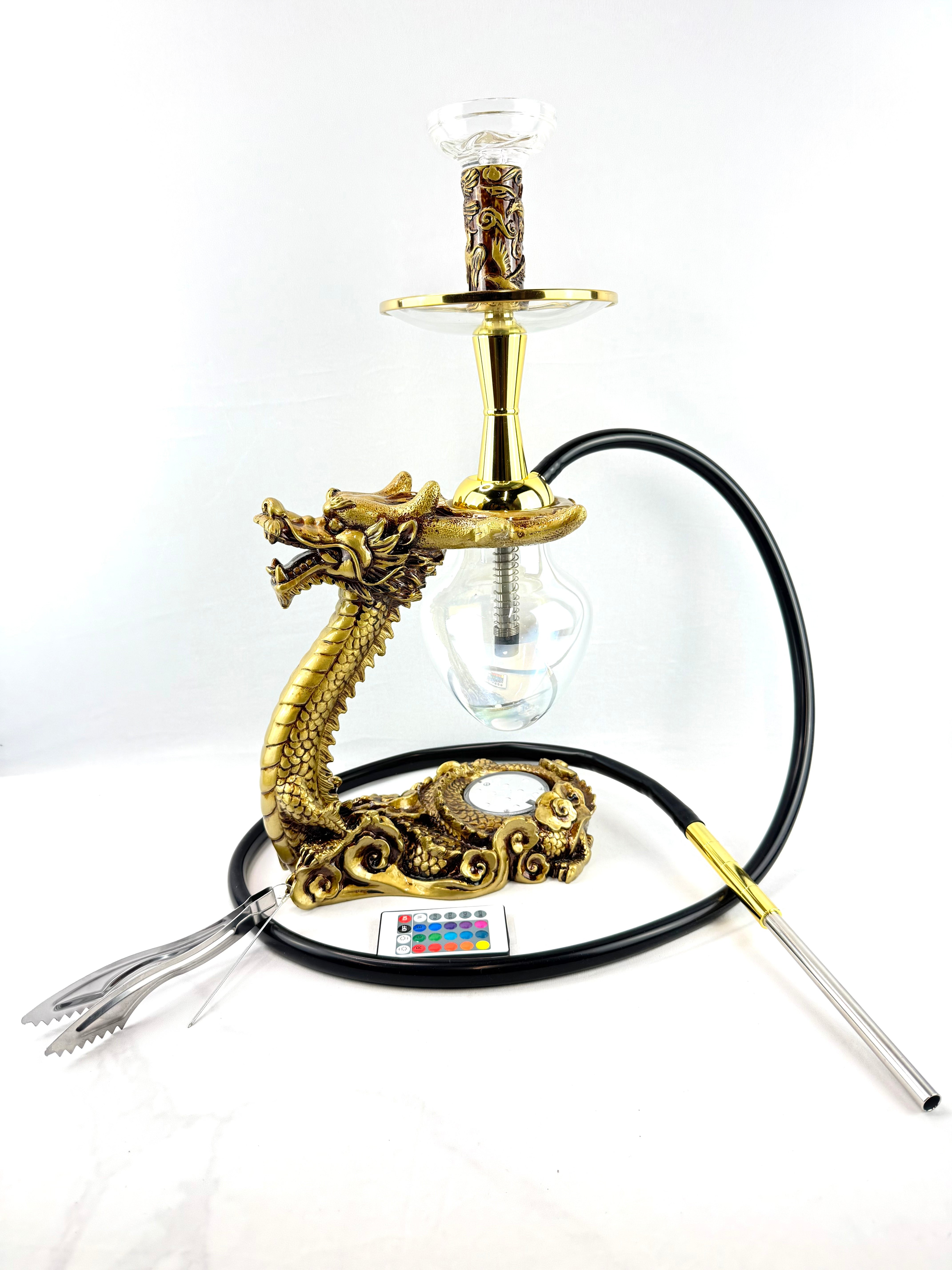 Luxury Dragon Shape Hookah Set with LED Light & Glass Vase