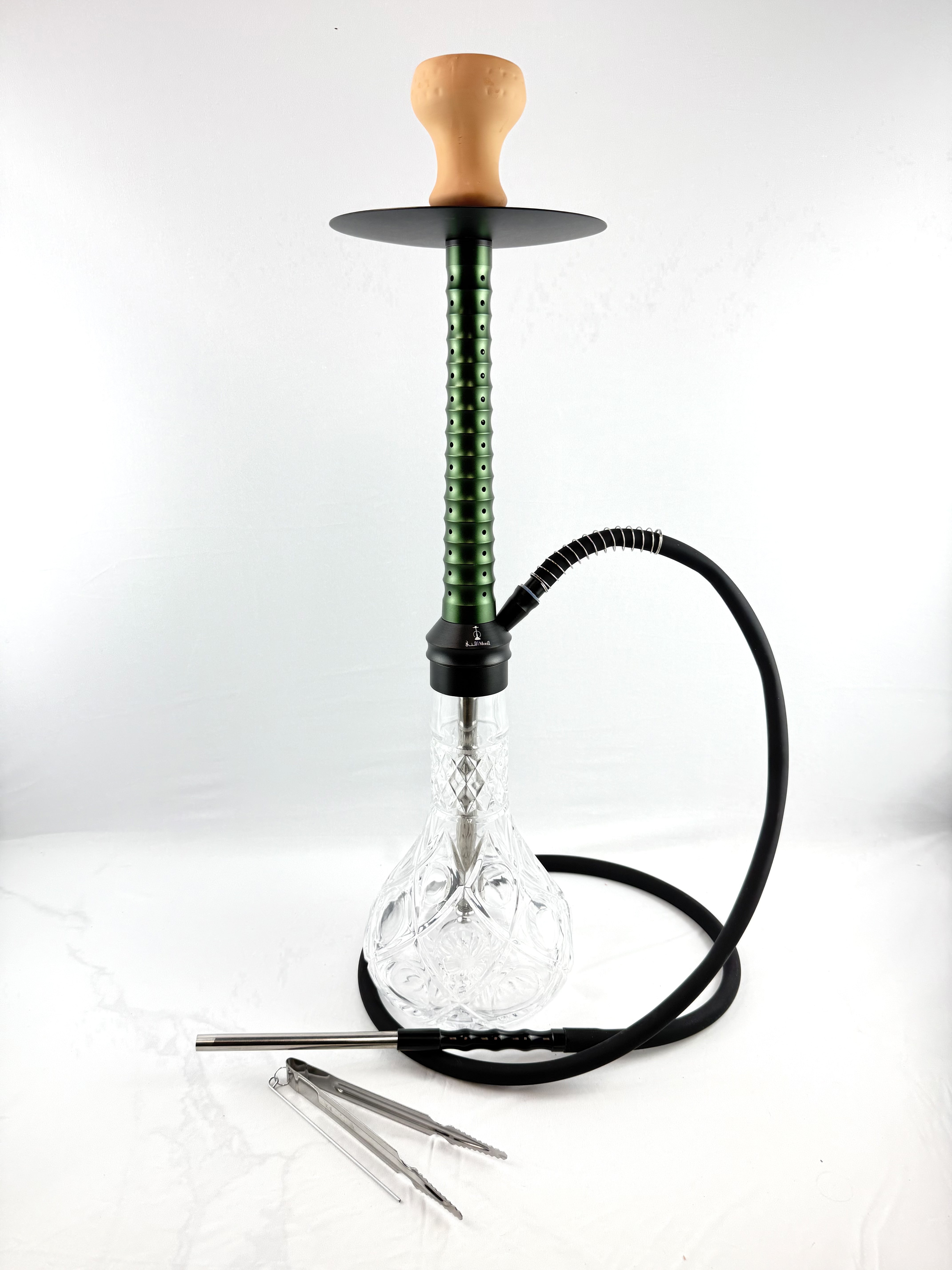 26" Mona Knurled Glass Base Assorted Metal Body Single Hose Hookah