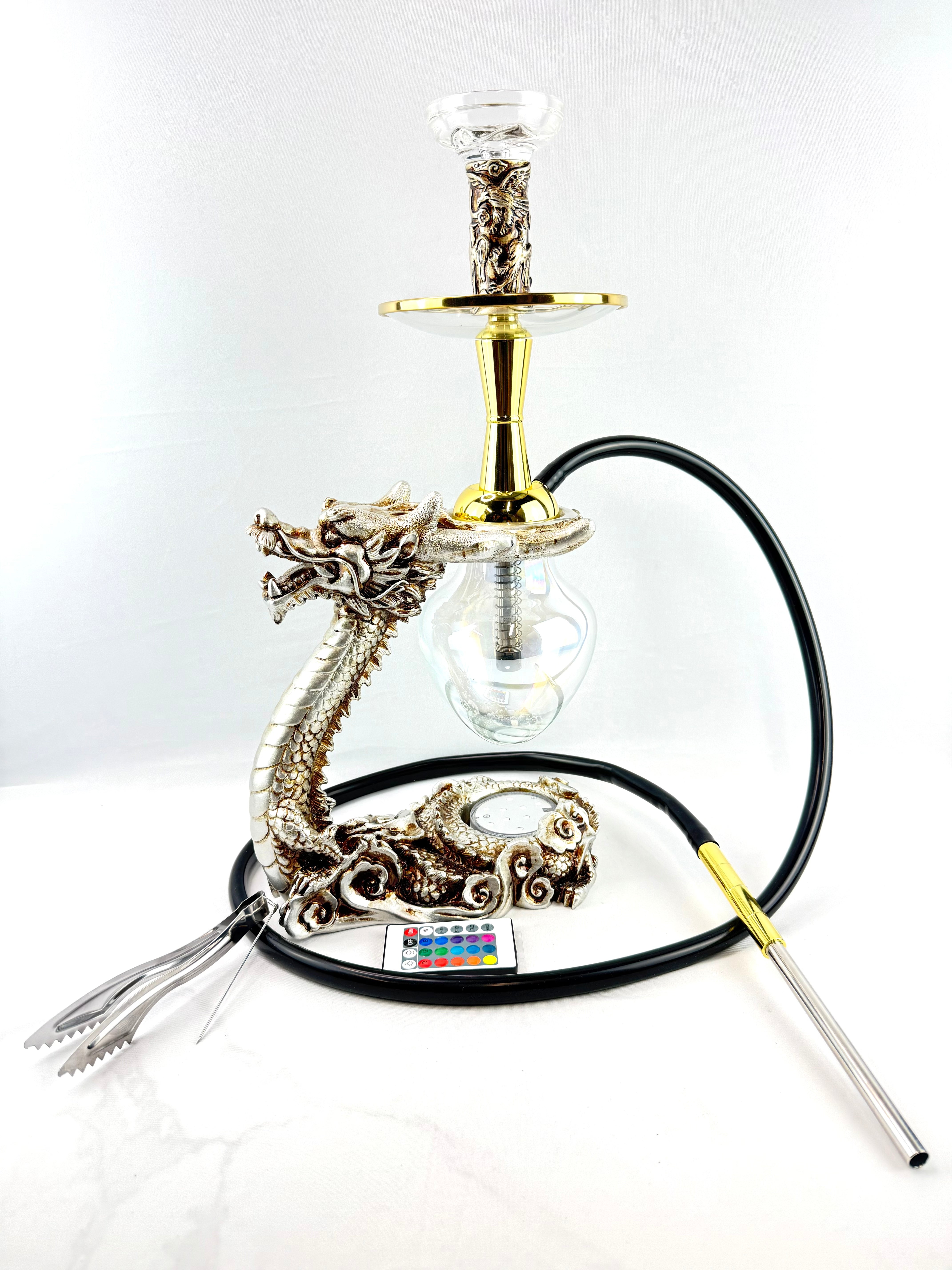 Luxury Dragon Shape Hookah Set with LED Light & Glass Vase