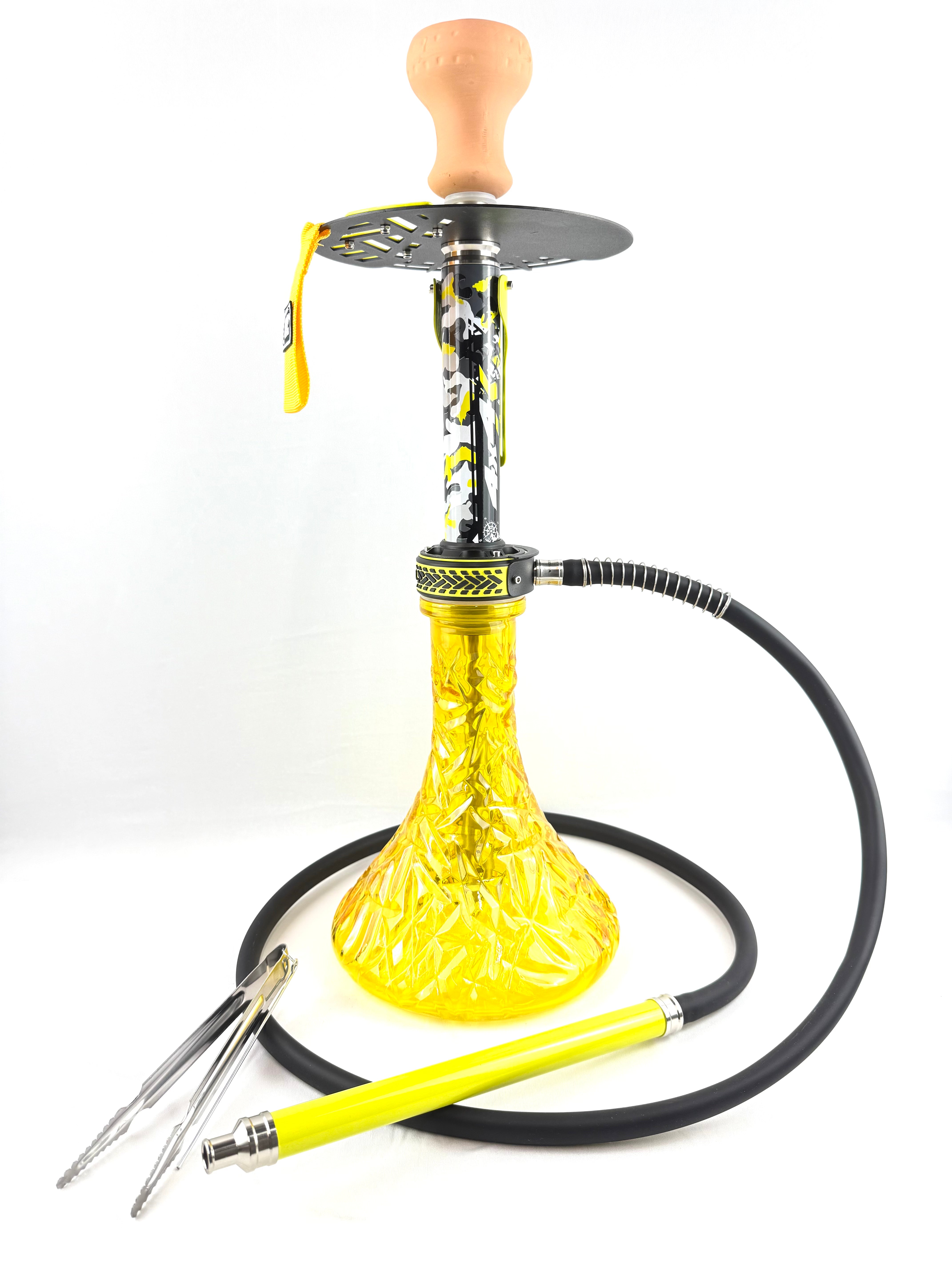 23" Mona Assorted Grooved Glass Base Multicolor Metal Body Single Hose Hookah