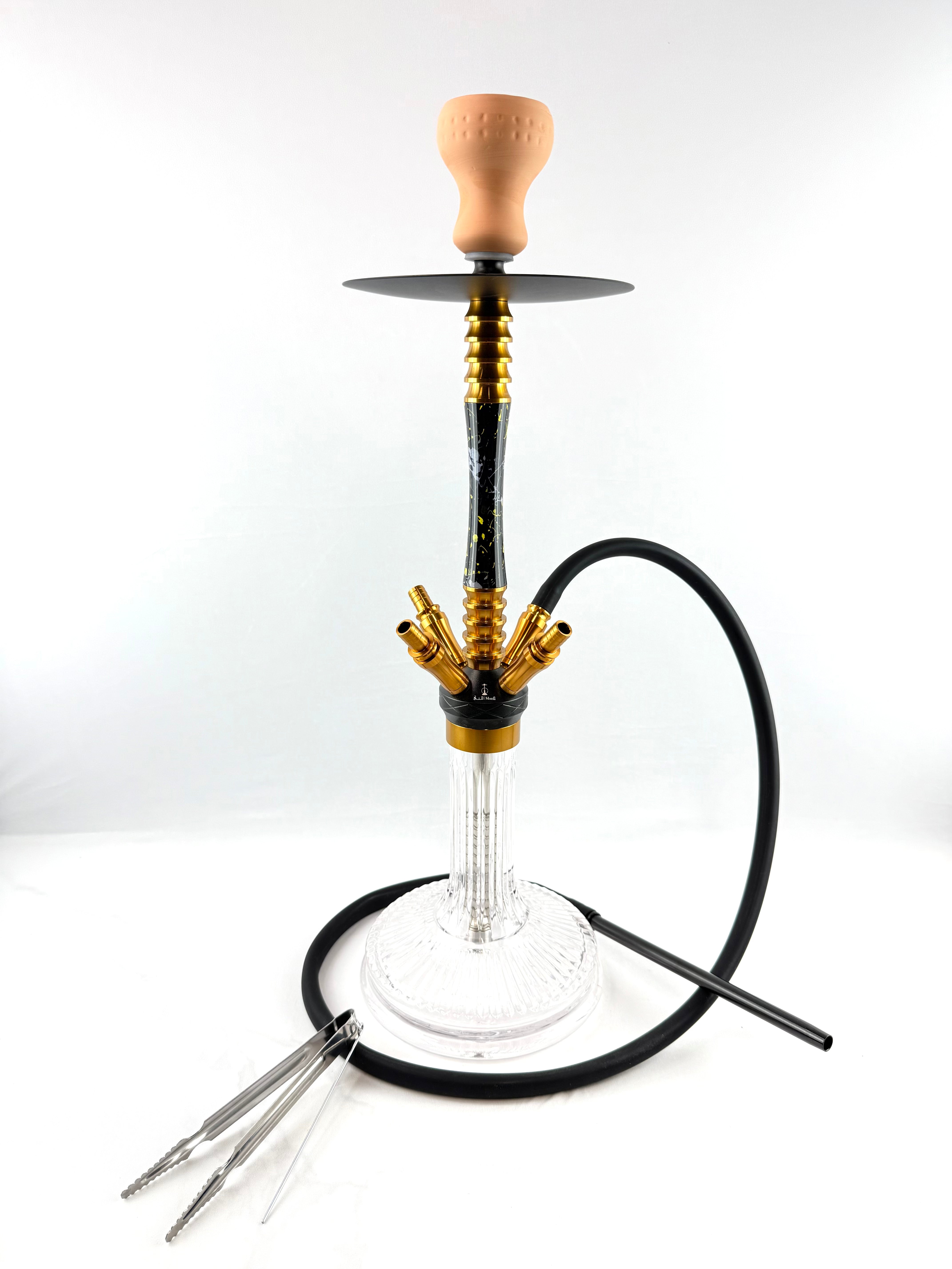 24" Mona Grooved Glass Base w/copper head,  4  Hose Hookah, 1 hose inc.