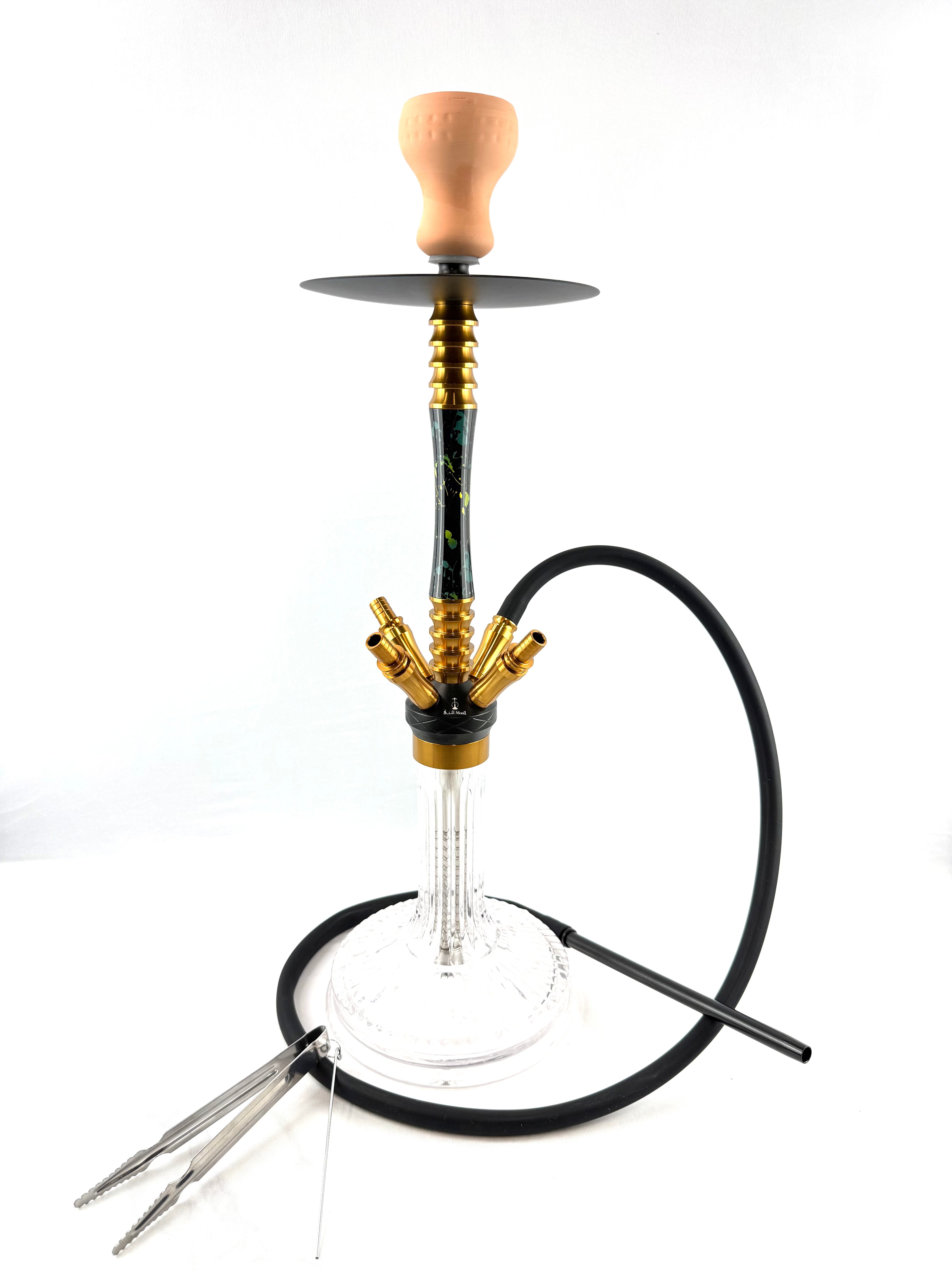 24" Mona Grooved Glass Base w/copper head,  4  Hose Hookah, 1 hose inc.