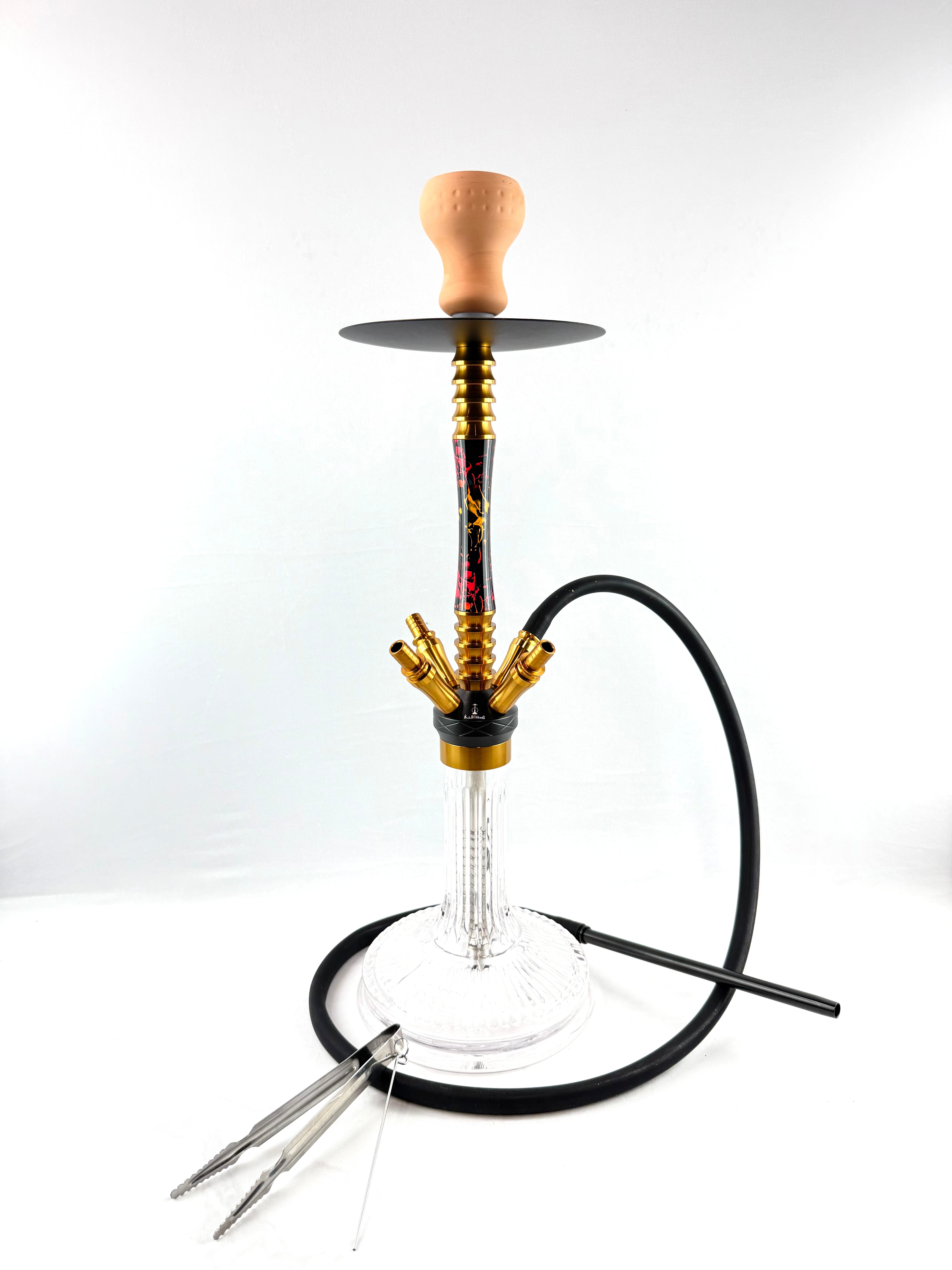 24" Mona Grooved Glass Base w/copper head,  4  Hose Hookah, 1 hose inc.