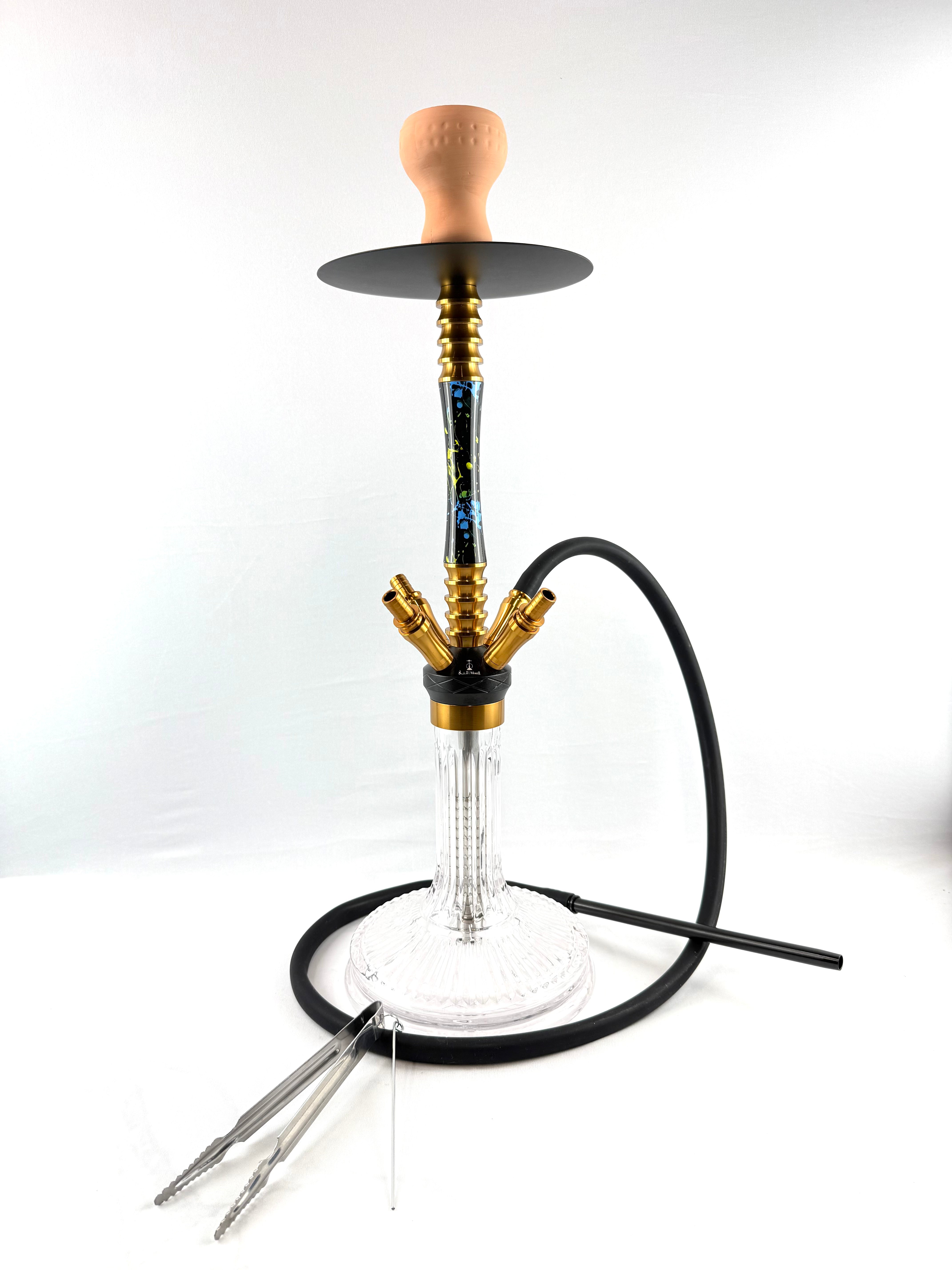24" Mona Grooved Glass Base w/copper head,  4  Hose Hookah, 1 hose inc.
