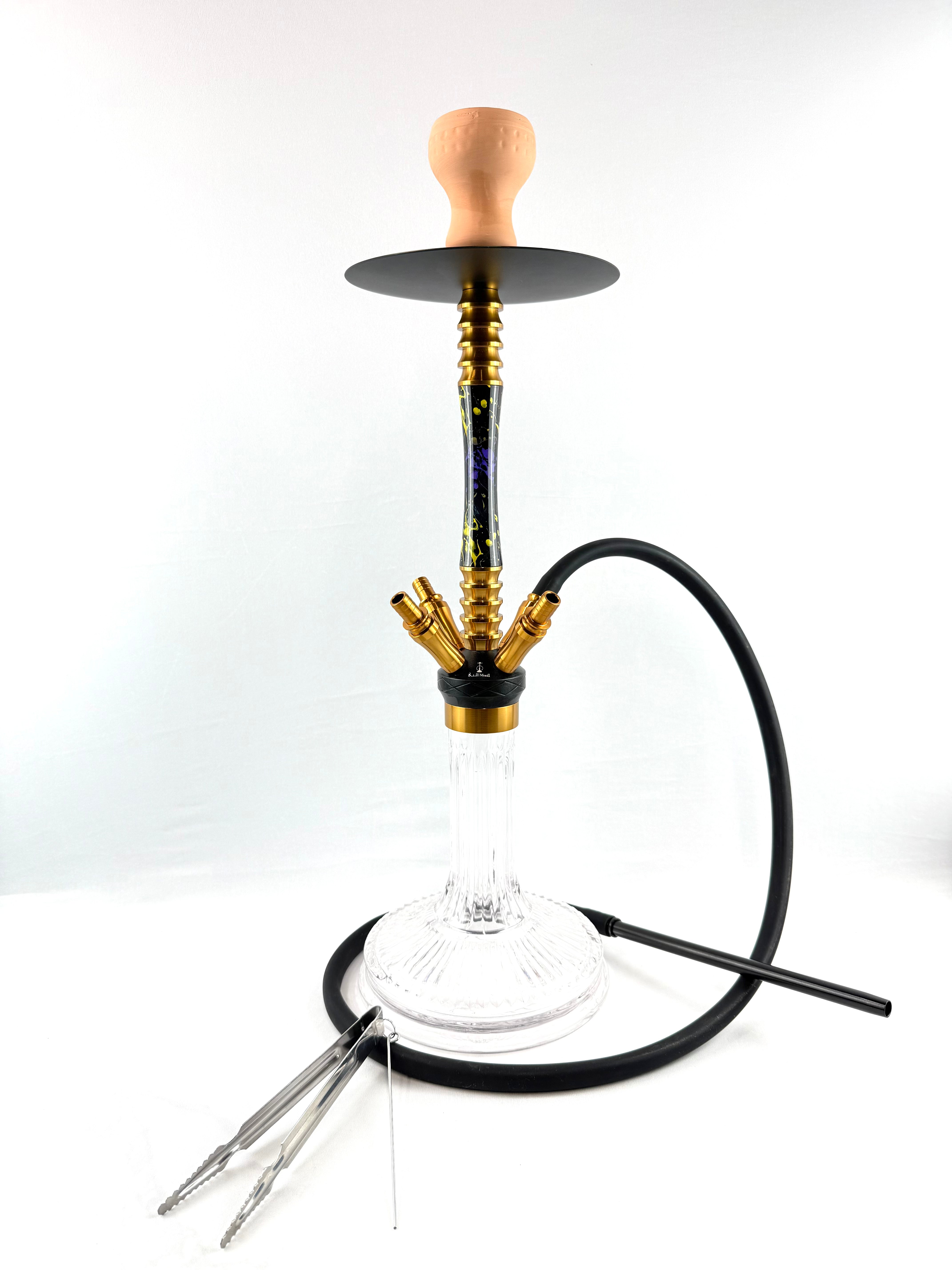 24" Mona Grooved Glass Base w/copper head,  4  Hose Hookah, 1 hose inc.