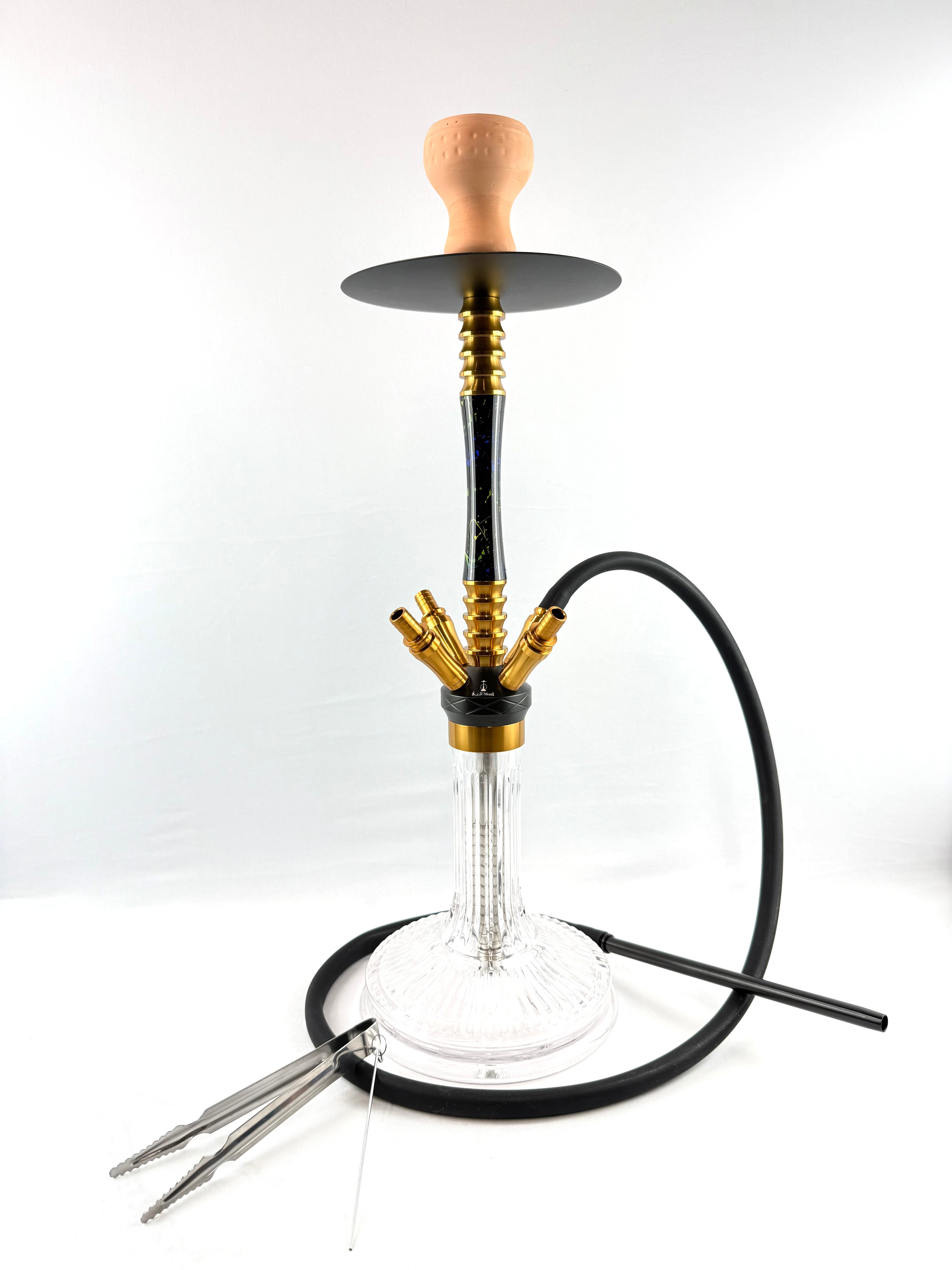 24" Mona Grooved Glass Base w/copper head,  4  Hose Hookah, 1 hose inc.