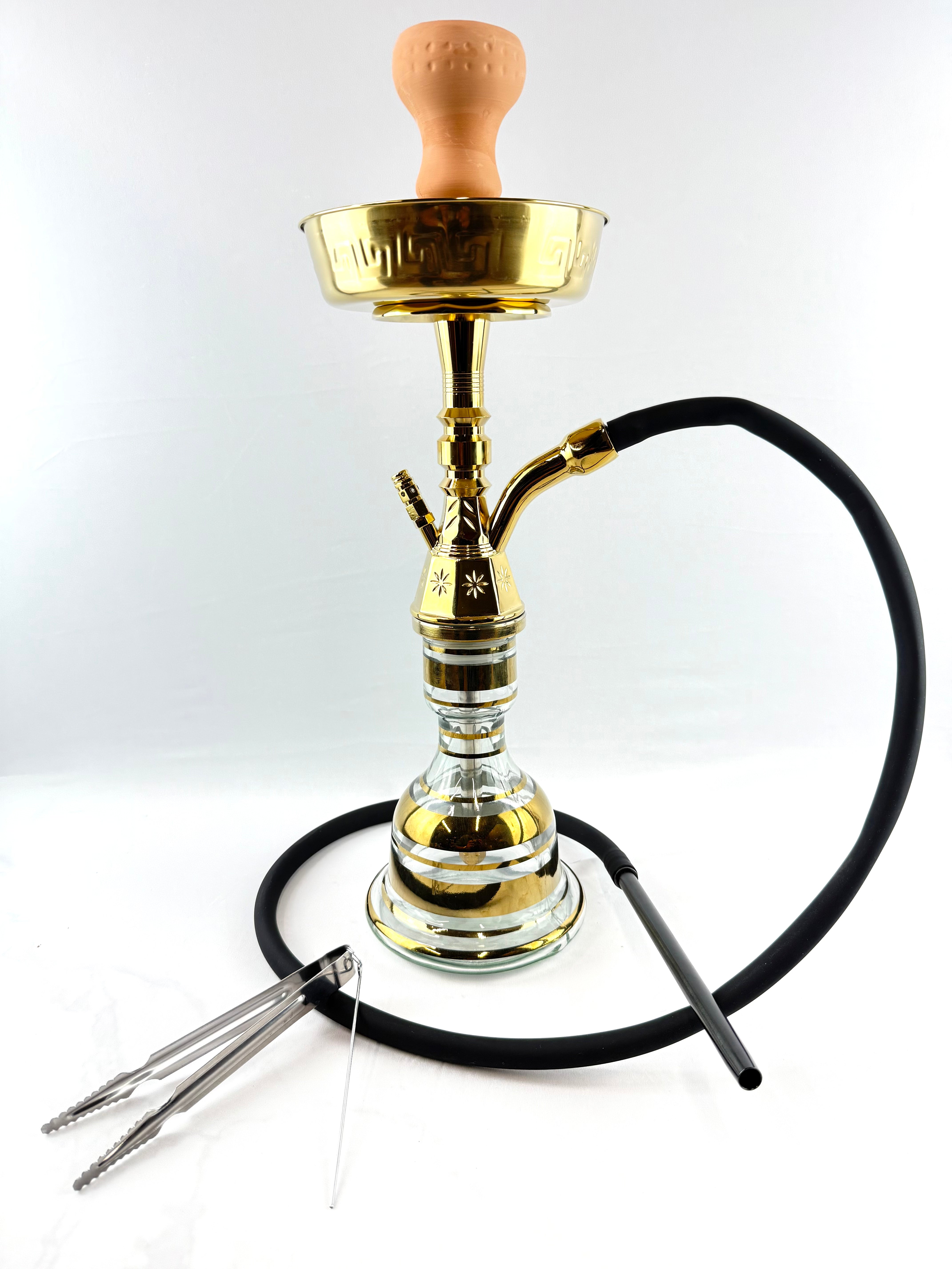 20" Mona Gold Plated Metal Engraved Single Hose Hookah