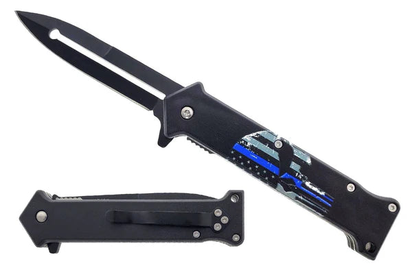 3 1/2" Black Blade/ Skull Police Line Handle