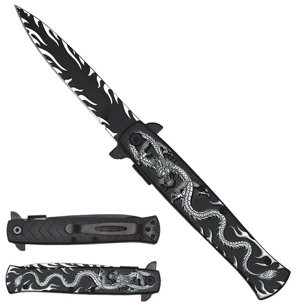 3 1/2" Black Blade / Silver Dragon Handle