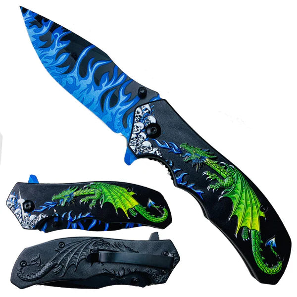 3" Blue Blade / Green Dragon Handle