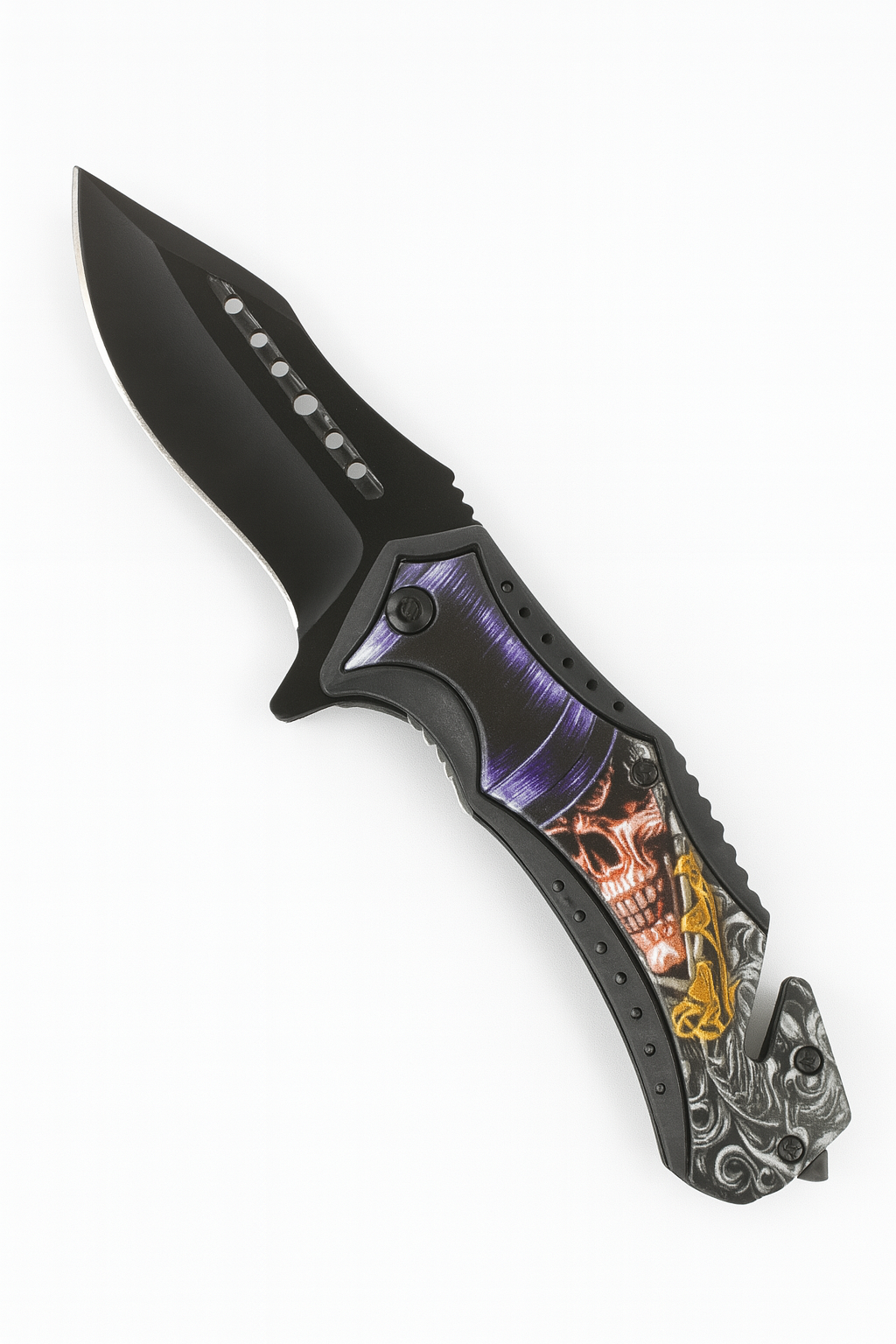 3.5" Blade Knife skull / purple hat Handle