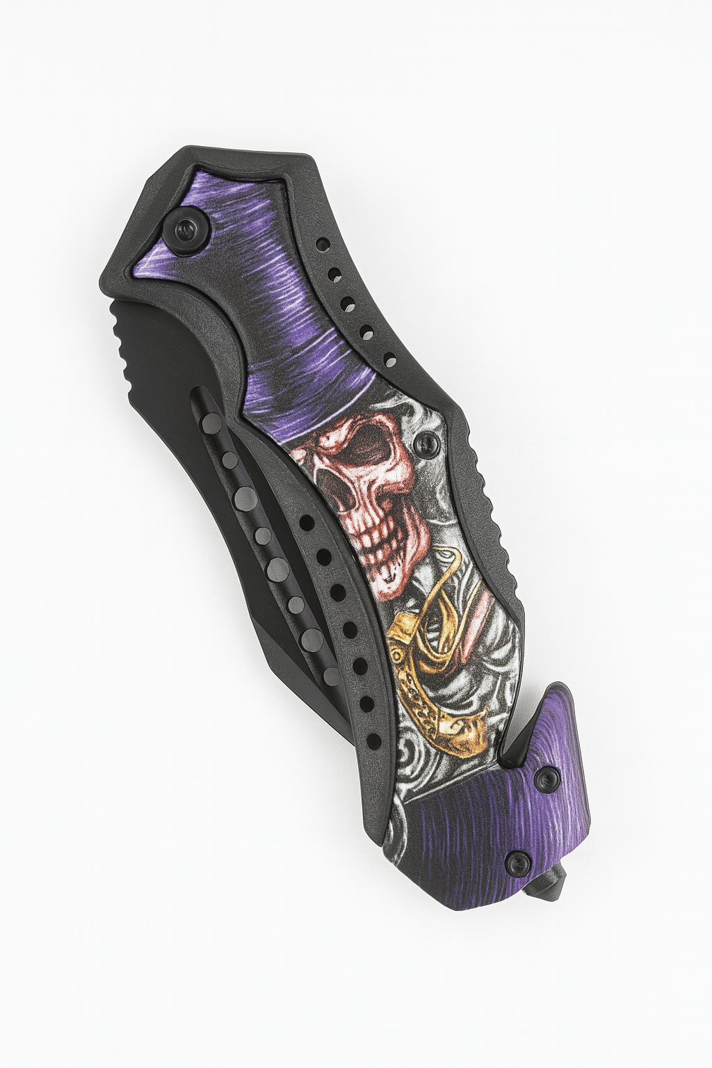 3.5" Blade Knife skull / purple hat Handle