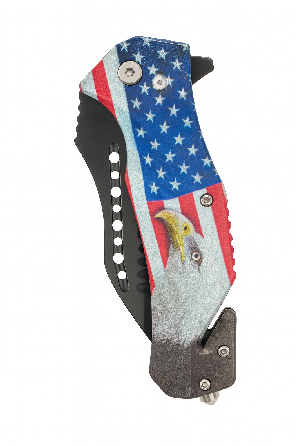 3.75" Black Blade/ US Flag w Girl Handle