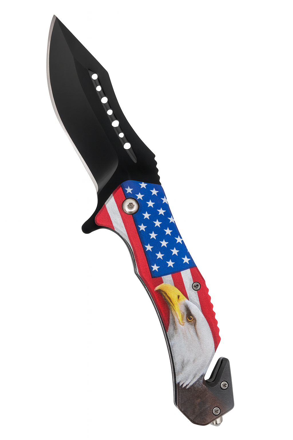 3.75" Black Blade/ US Flag w Girl Handle