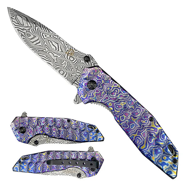 3 1/2" Black & White Print Blade/ Colorful Handle