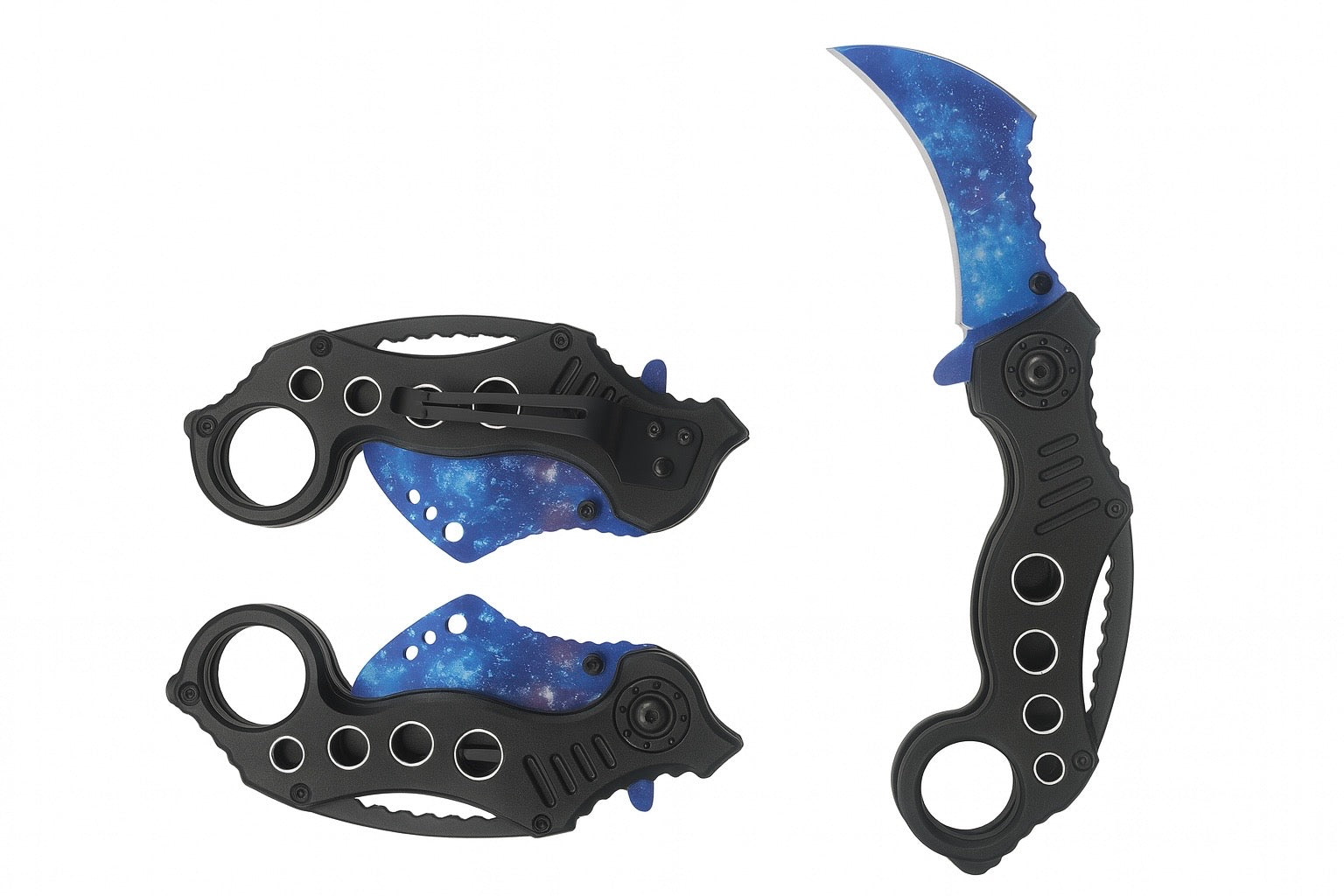 3" Purple & Blue Blade / Black Handle