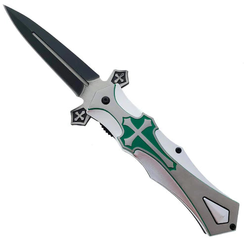 4" Black Blade / Silver Cross Handle