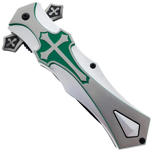 4" Black Blade / Silver Cross Handle