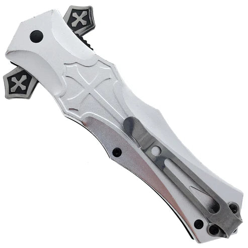 4" Black Blade / Silver Cross Handle