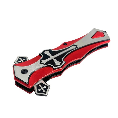 4" Black Blade / Red Cross Handle