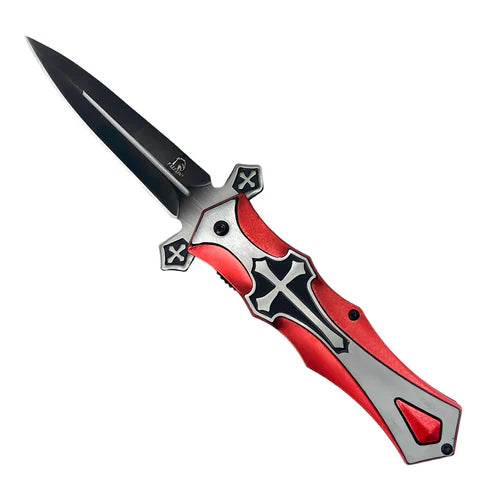 4" Black Blade / Red Cross Handle