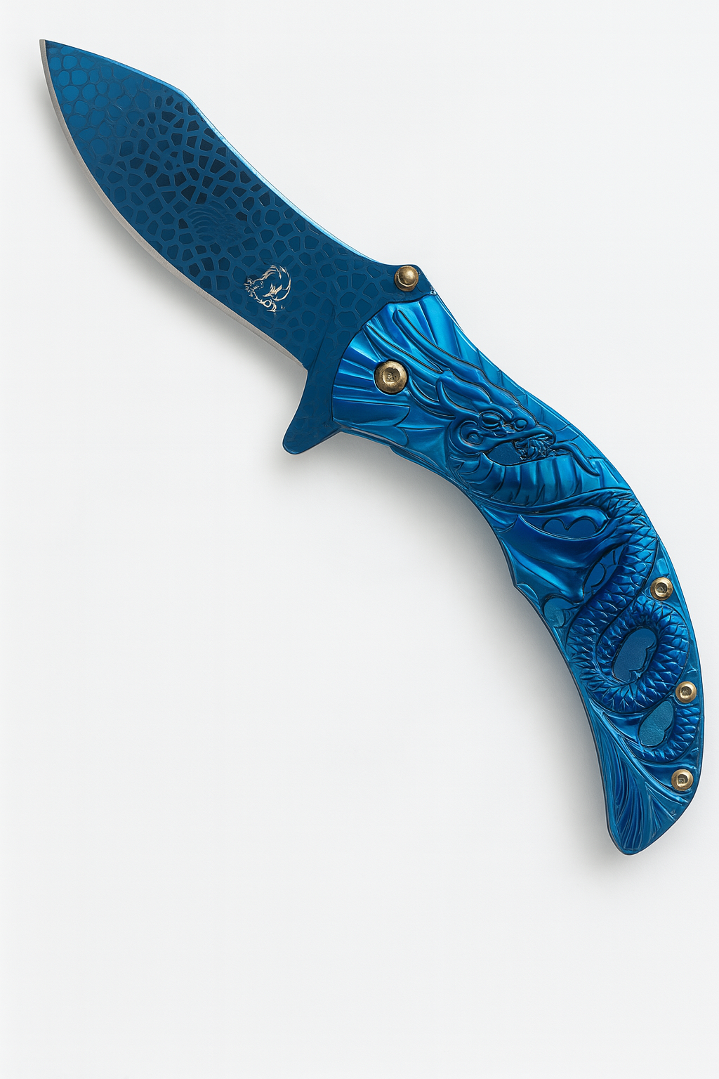 3.5" blade 4.75" handle w Blue Dragon Desian