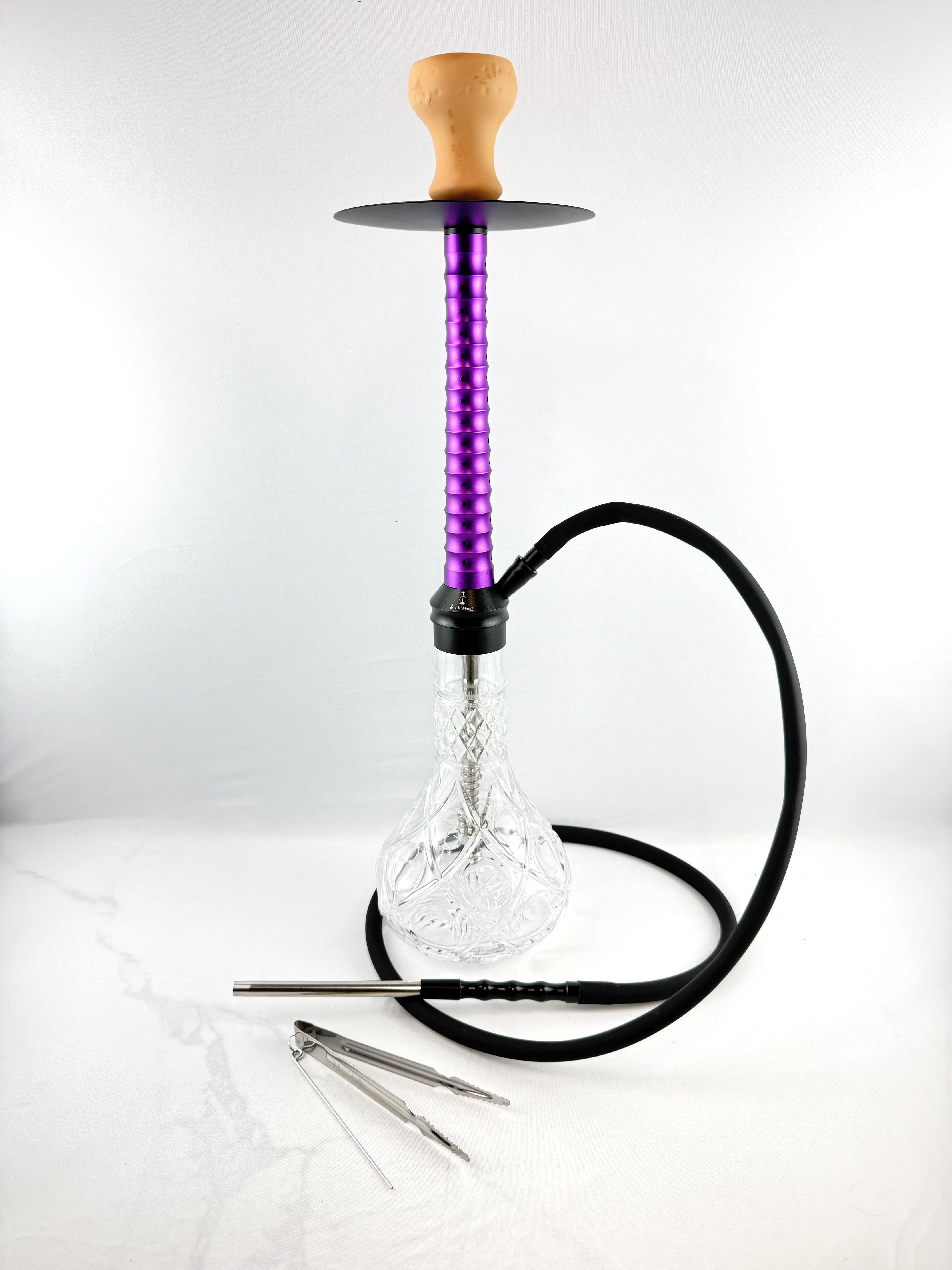 26" Mona Knurled Glass Base Assorted Metal Body Single Hose Hookah