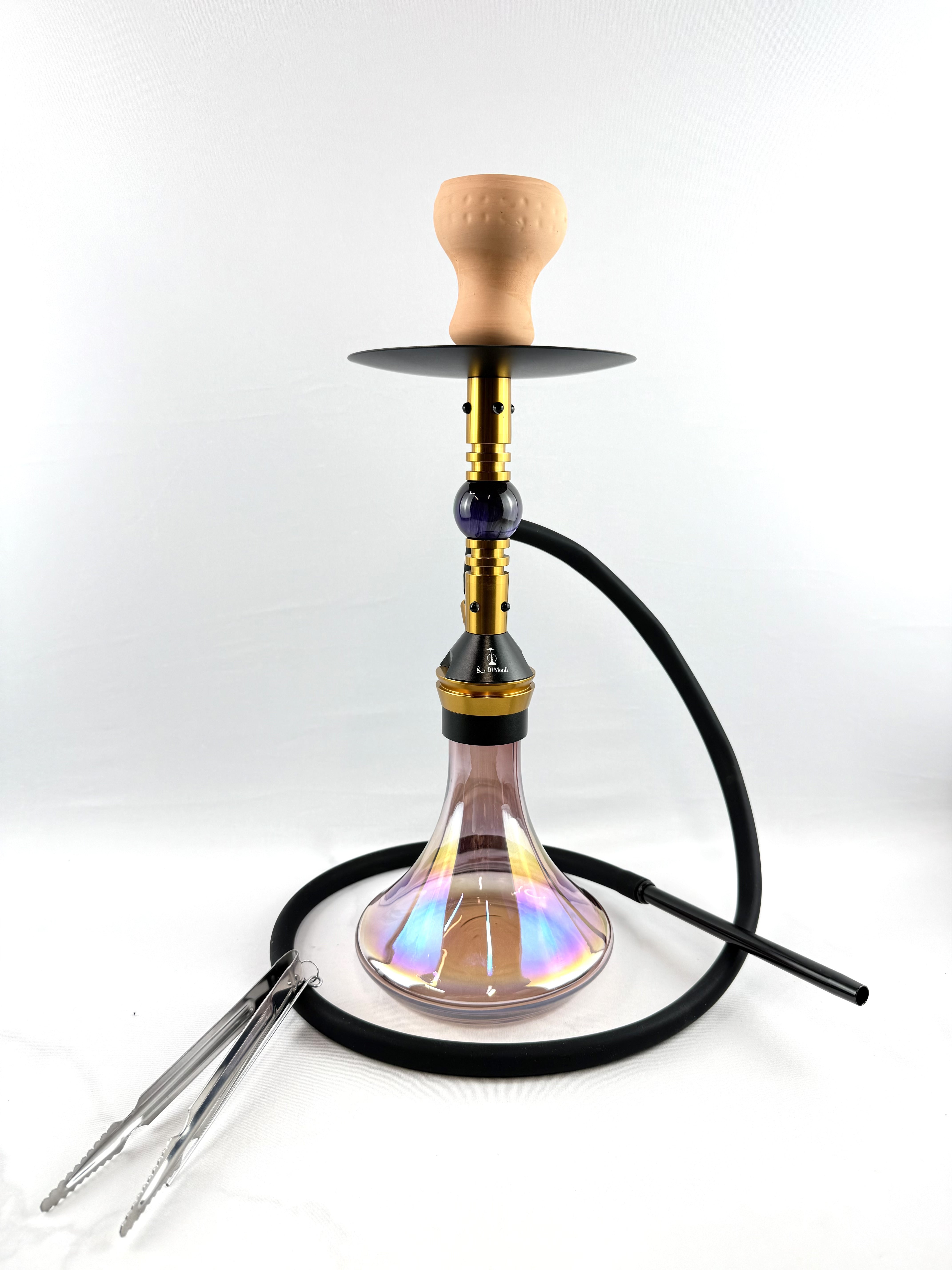 18" Mona Conical Assorted Base With Brass Plated Body Single Hose Hookah