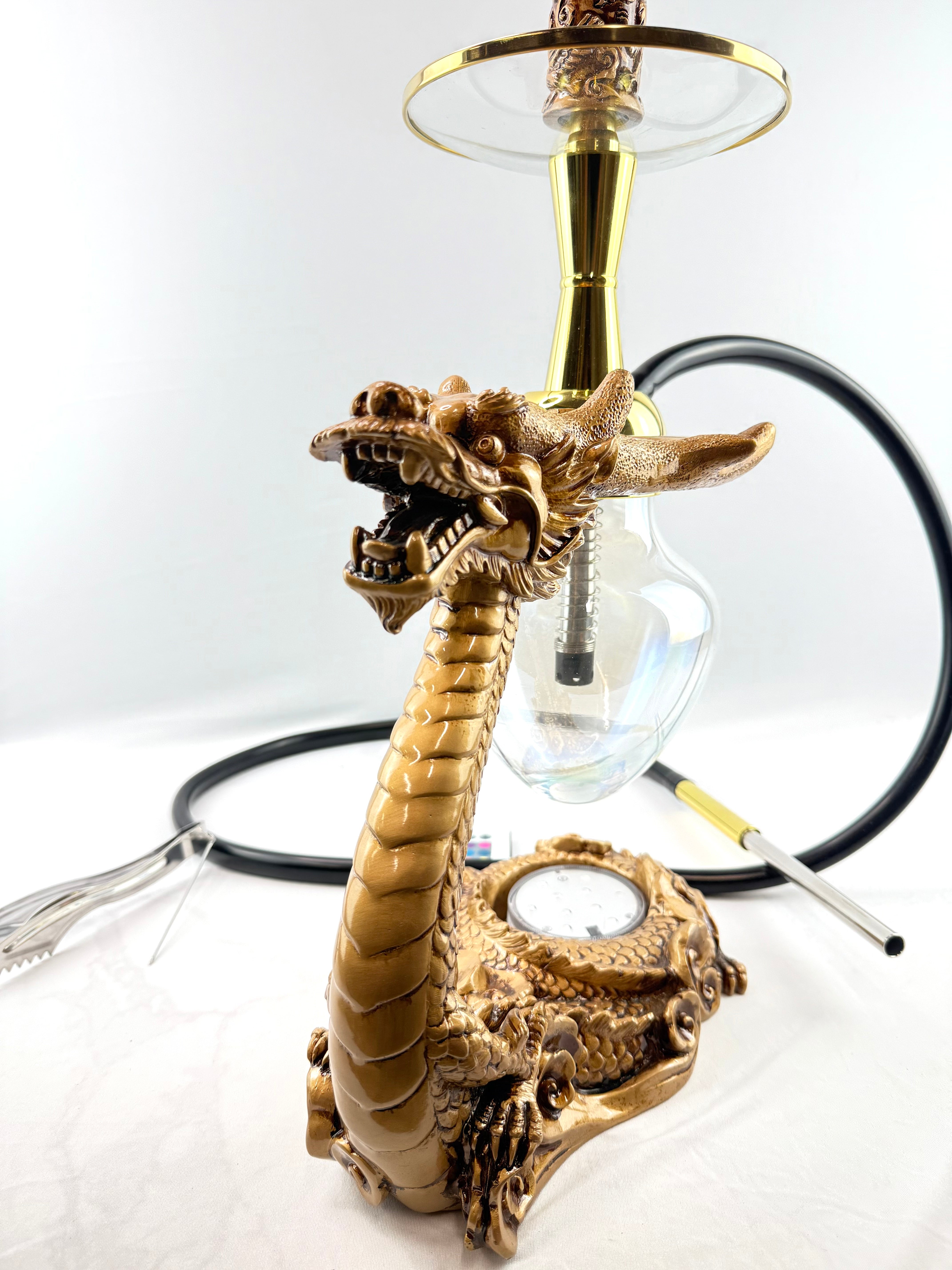 Luxury Dragon Shape Hookah Set with LED Light & Glass Vase