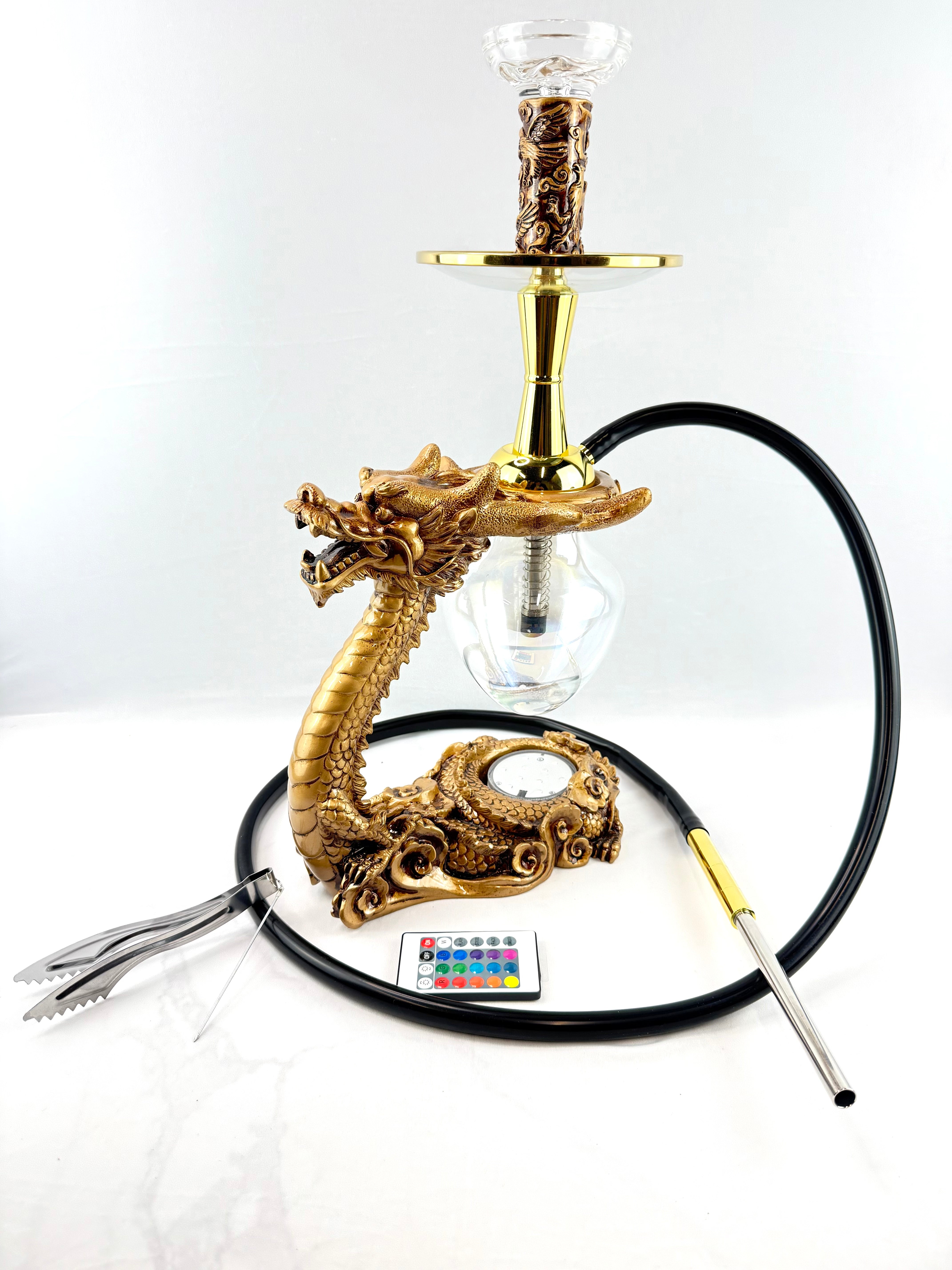 Luxury Dragon Shape Hookah Set with LED Light & Glass Vase