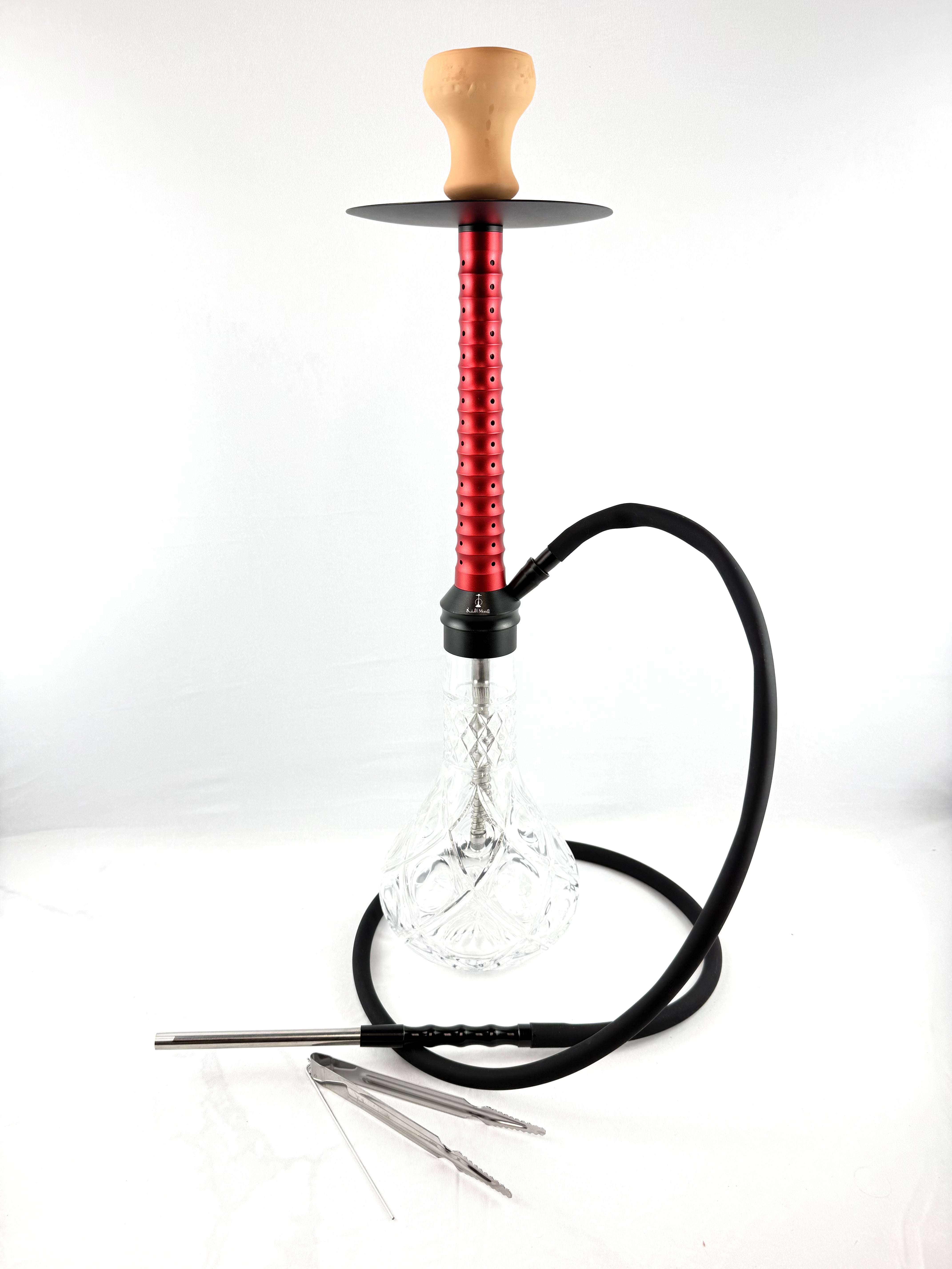 26" Mona Knurled Glass Base Assorted Metal Body Single Hose Hookah