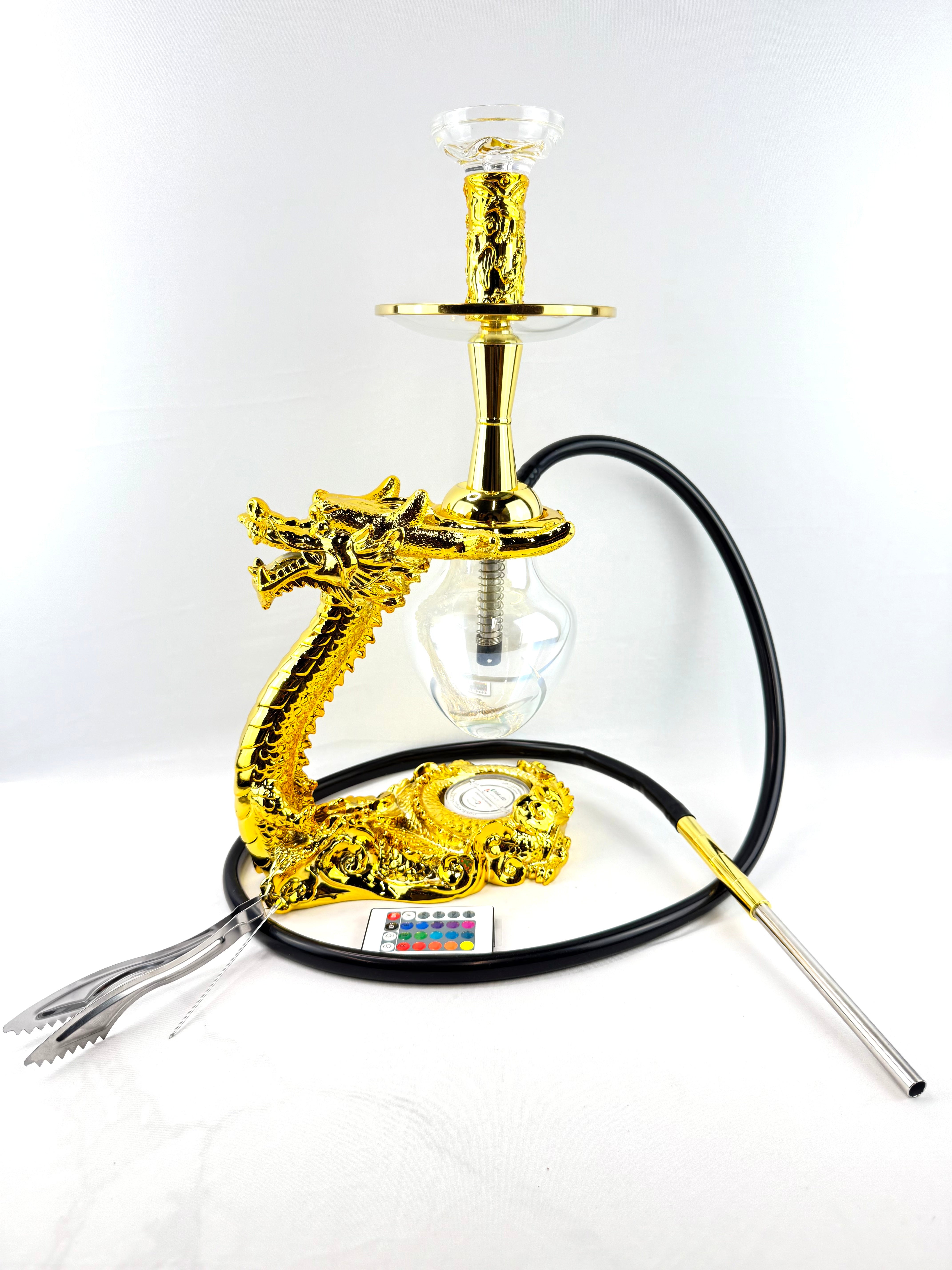 Luxury Dragon Shape Hookah Set with LED Light & Glass Vase
