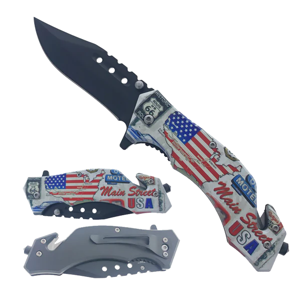 3" Black Blade/ United Flag Handle